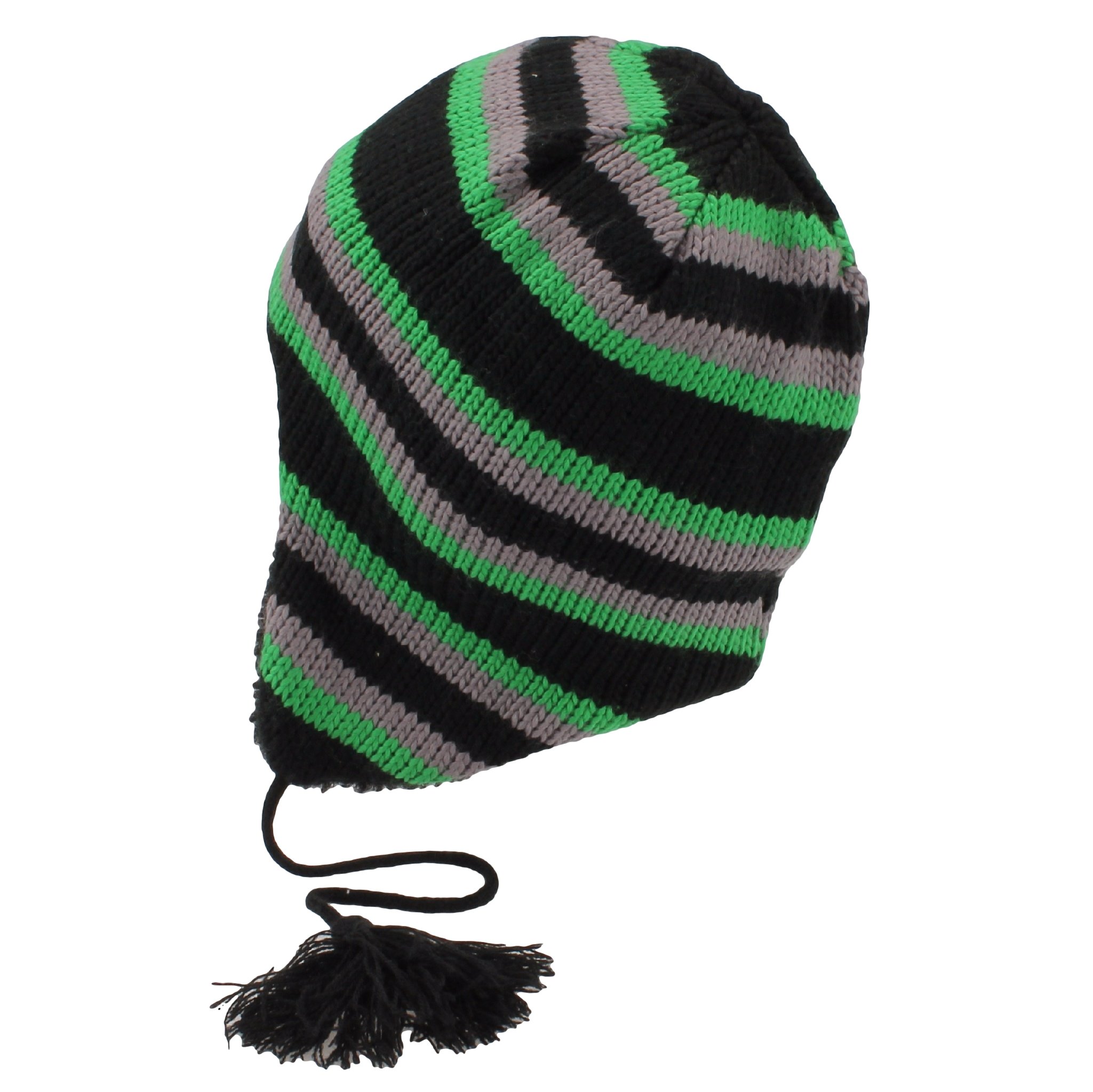 Winter Beanie with Built-in Headphones - Green Peruvian Knit Style One Size Fits All - Perfect for Skiing, Jogging & Cold Weather Activities