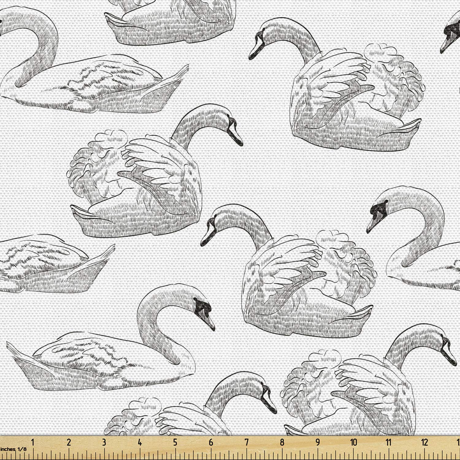 Ambesonne Swan Fabric by The Yard - Elegant Sketch Art Pattern of Swimming Waterfowls, Black & White Decorative Upholstery Fabric for Sofa, Curtains & Home Decor (10 Yards) | Perfect for Living Room, Bedroom & DIY Craft Projects