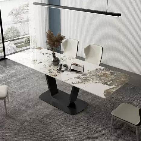 Meissa Sintered Stone Extendable Dining Table - Modern Expandable Kitchen Table for 6-10 People - Perfect for Family Gatherings & Dinner Parties