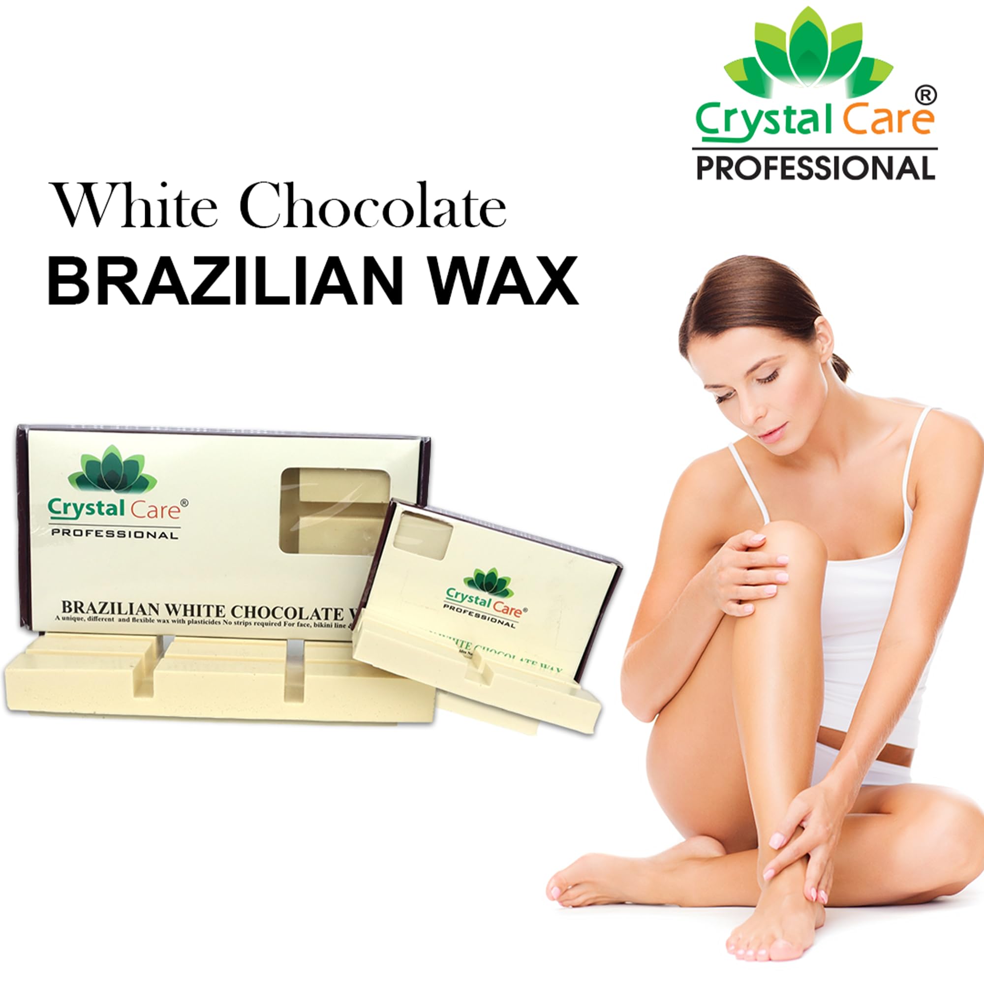 CRYSTAL CARE Brazilian White Chocolate Wax - No Strips Hair Removal Wax for Face, Bikini, Underarms | 100g Gentle Depilatory Wax with Chocolate Scent | Sensitive Skin Friendly | At-Home Salon Waxing Kit (2 Pack) - Perfect for DIY Beauty & Spa Nights