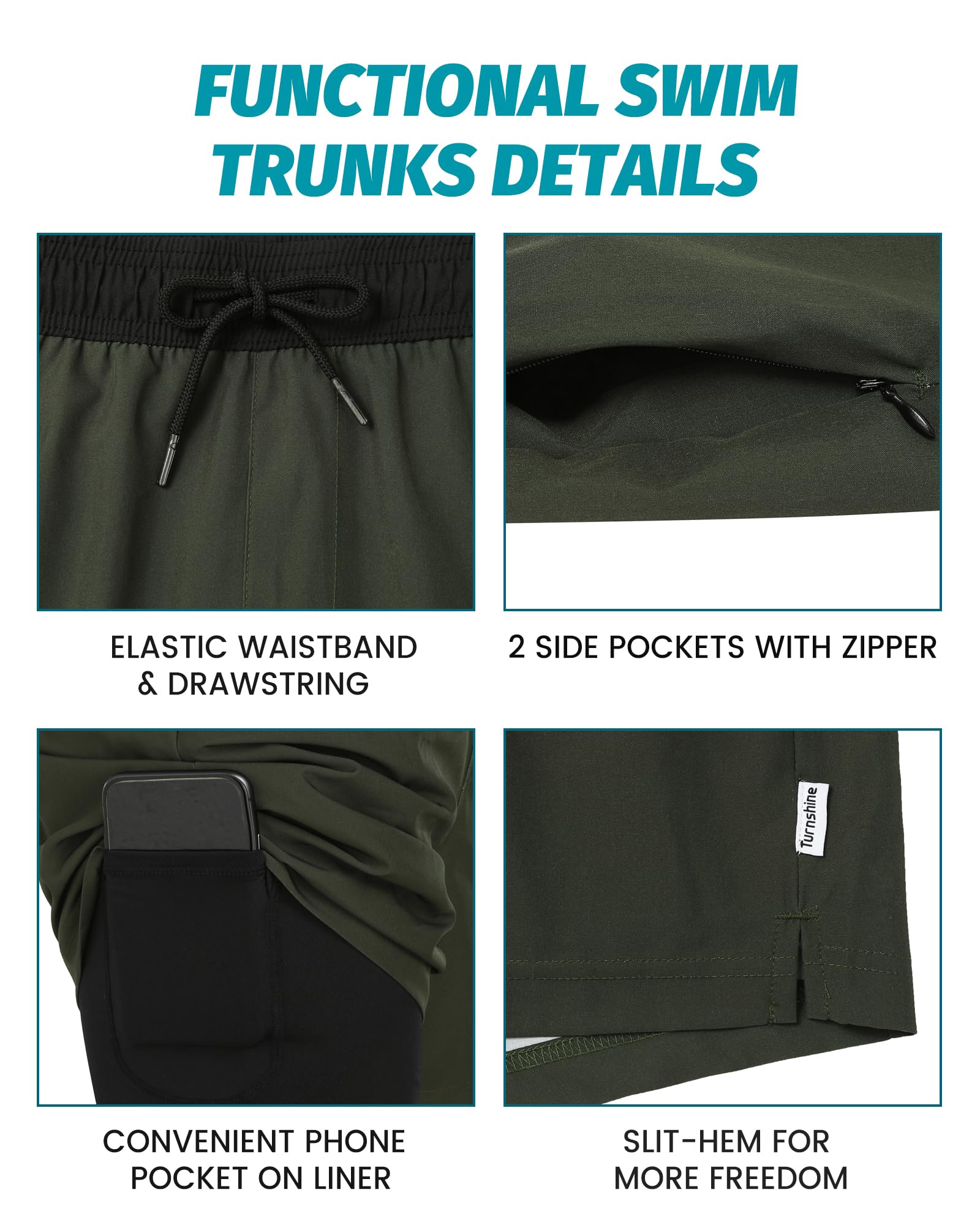 Men's Quick Dry Swim Trunks with Compression Liner - 5