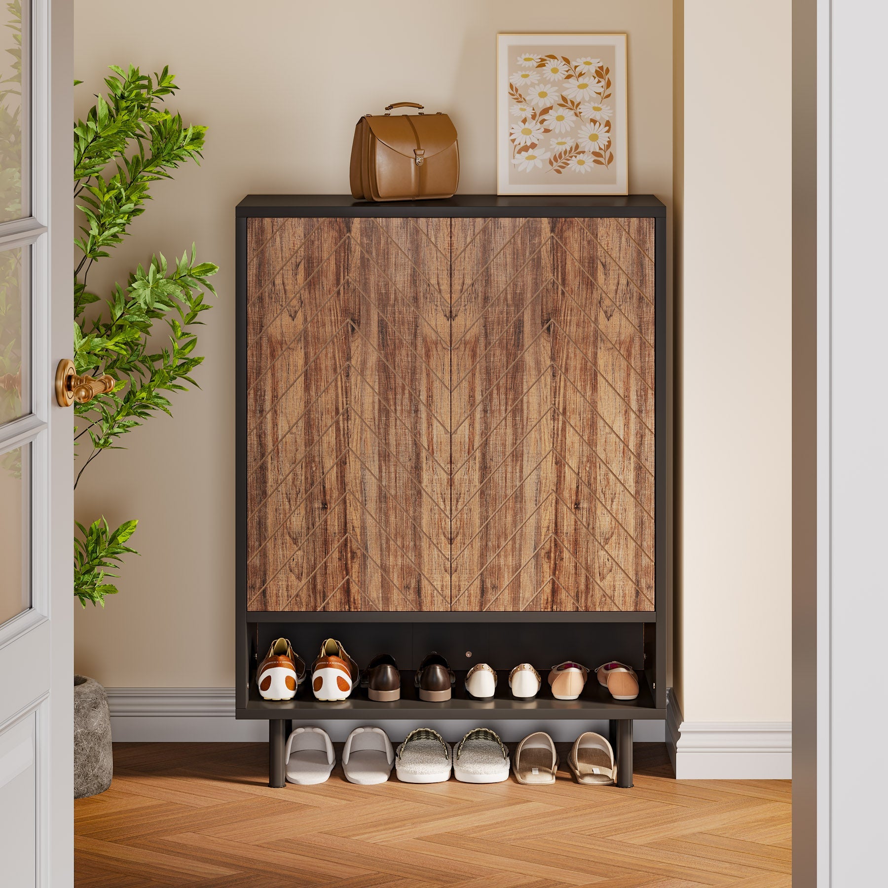 18 Pair Shoe Storage Cabinet - 6 Tier Shoe Rack Organizer with Doors for Entryway, Closet & Bedroom Organization - Space Saving Shoe Shelf for Sneakers, Boots & Heels
