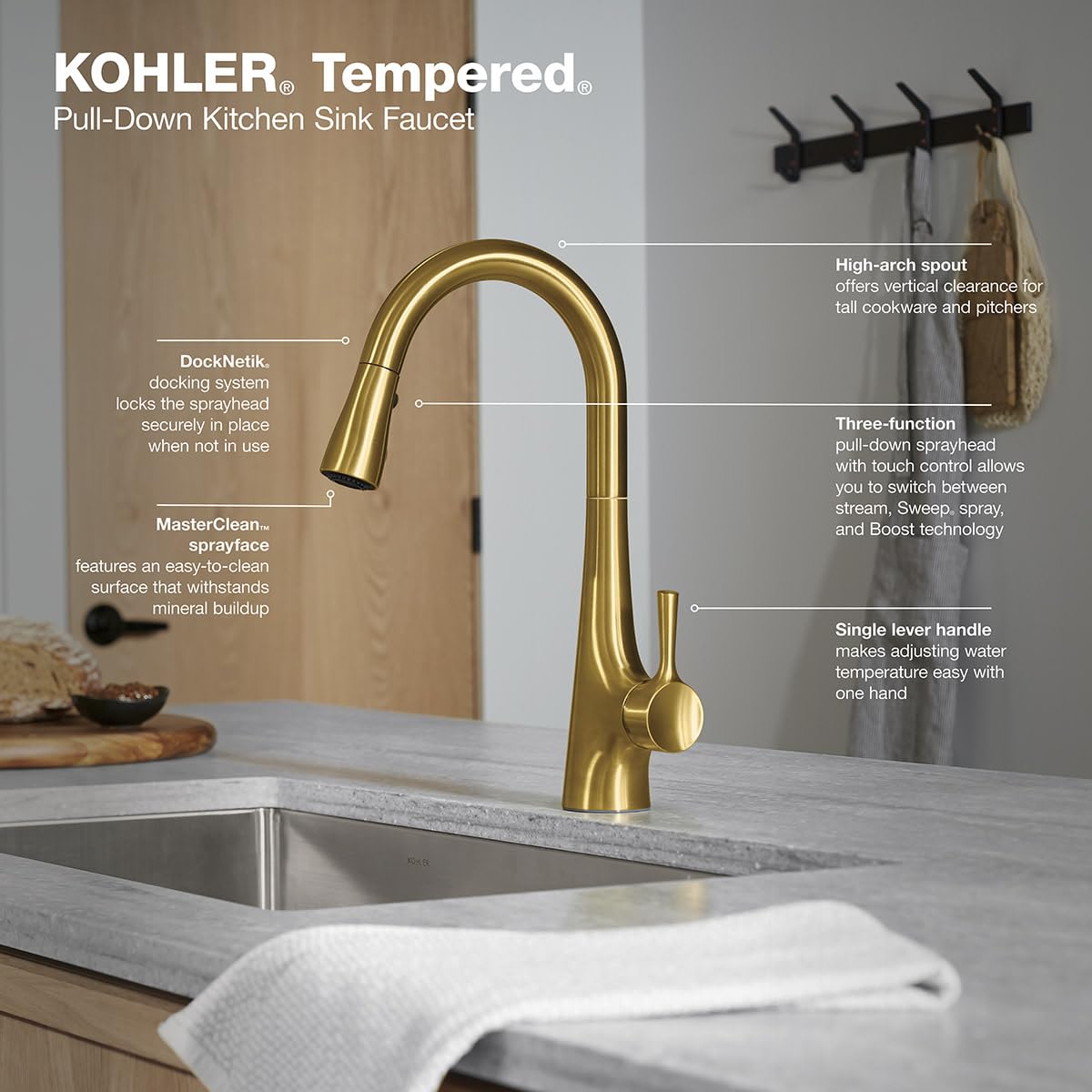 Kohler K-24661-2MB Stainless Steel Pull-Down Kitchen Faucet with High Arc Spout - Perfect for Modern Home & Restaurant Use