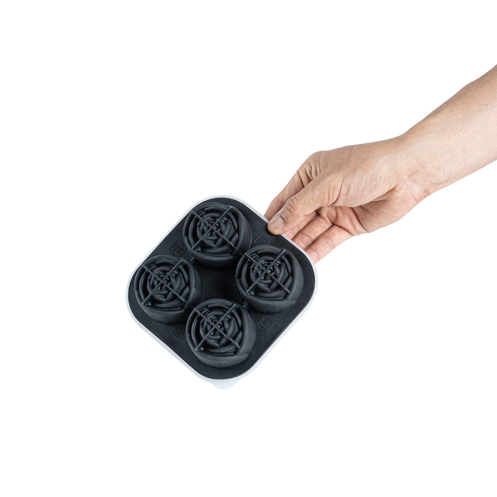 Premium Black Silicone Ice Cube Tray - 2 Rose & 4 Compartment Molds (1 Count) for Cocktails, Whiskey & Elegant Drink Presentation