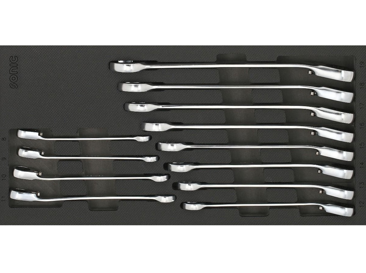12-Piece Sonic Foam System Reversible Ratcheting Wrench Set - 1/3