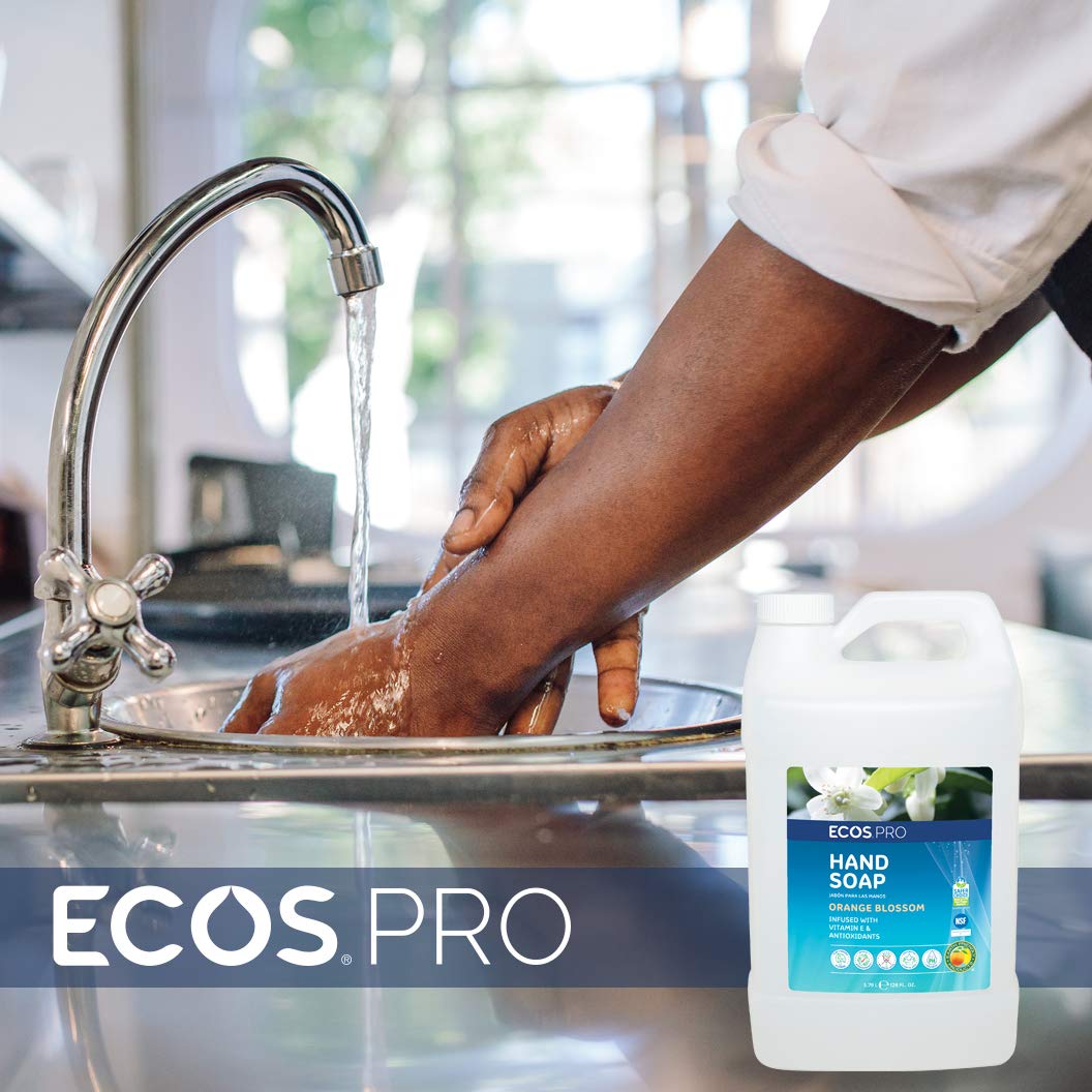 ECOS PRO Hypoallergenic Hand Soap Refill - 1 Gallon (128 Fl Oz) Pack of 4 | Vitamin E & Antioxidant Enriched | Biodegradable & Made in USA | Orange Blossom Scent | Ideal for Homes, Offices & Commercial Use
