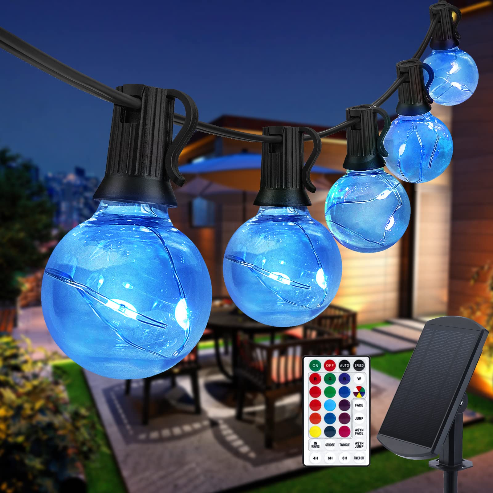 30FT Solar String Lights Outdoor Waterproof - 30+2 G40 Bulbs, Multiple Colors for Patio, Garden, Yard, Gazebo, Pergola & Camping | Decorative Solar Lights for Outdoor Parties, Weddings & Backyard Decor