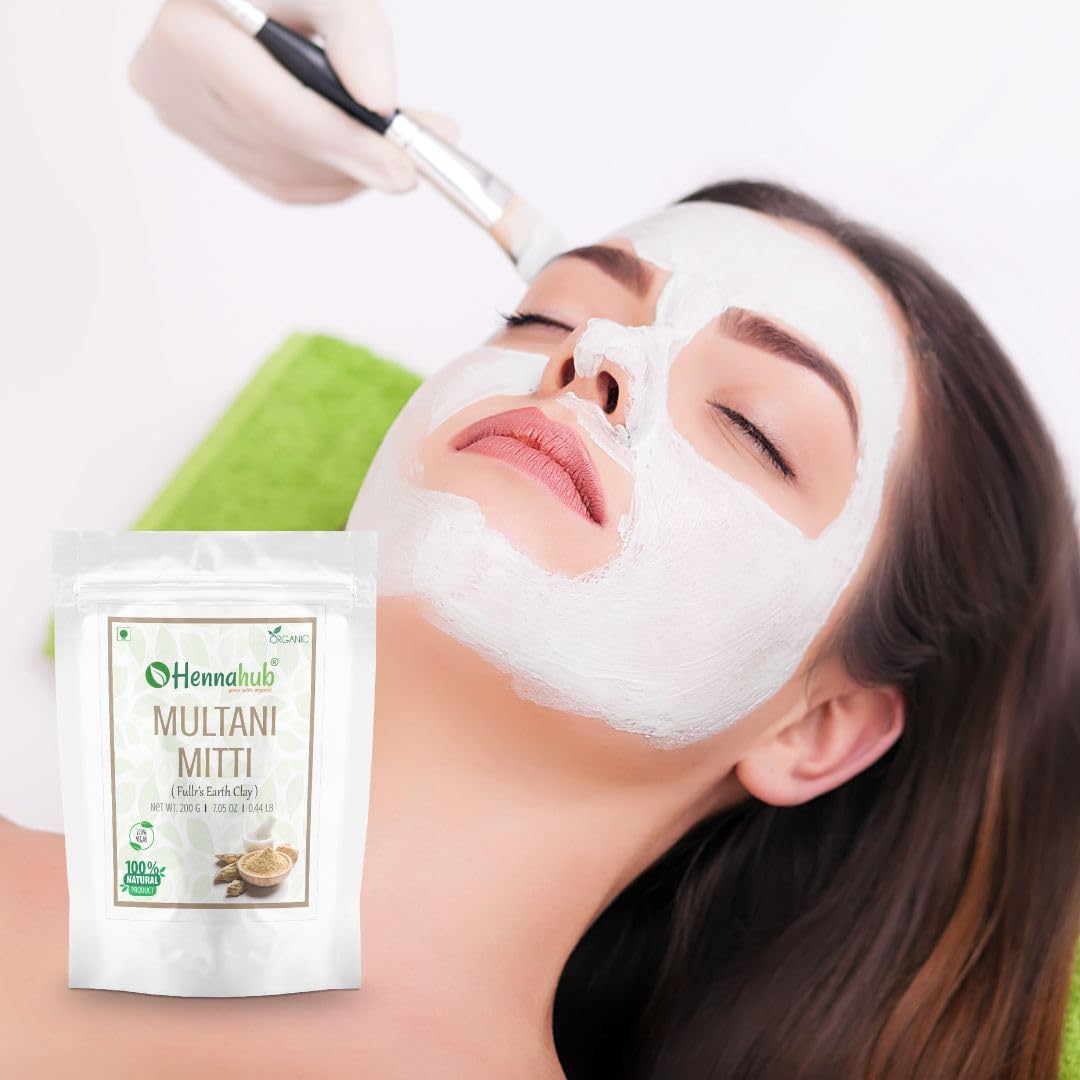 **HENNAHUB Pure Herbal Multani Mitti (Fuller's Earth) 1 KG - Natural Clay Face Mask with Rose Water 100ml for Glowing Skin - Perfect for Acne, Oil Control & Detox at Home**