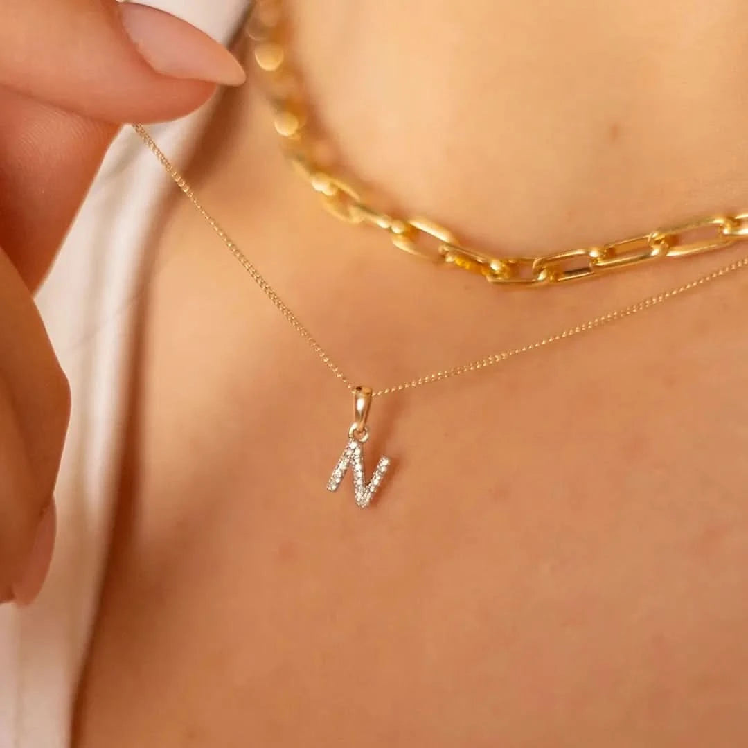 Personalized Diamond Initial Necklace - 9K Solid Gold Monogram Pendant (A-Z) | Elegant Gift for Women, Birthday, Anniversary & Everyday Wear