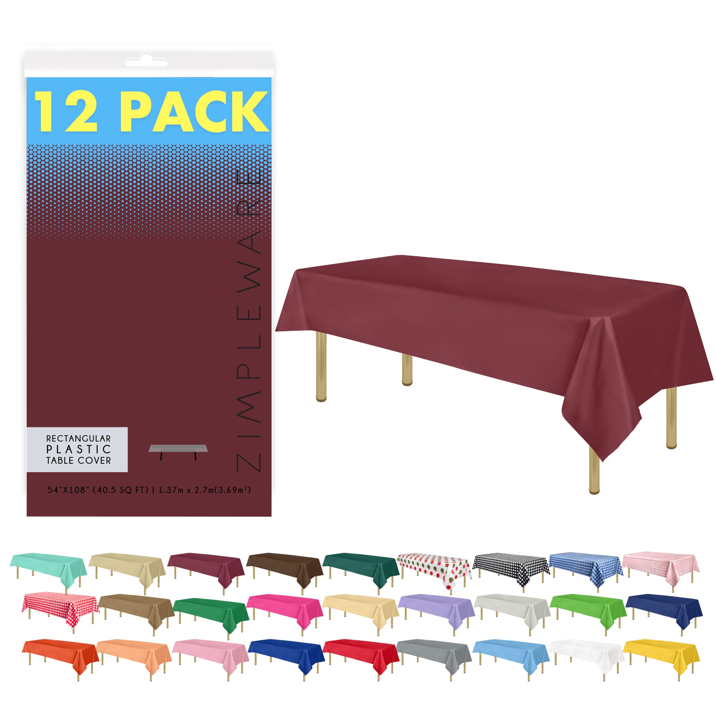 Premium Burgundy Disposable Plastic Tablecloth (12-Pack) - 54