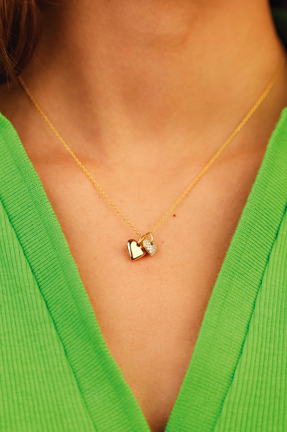 Pave Double Heart Charm Necklace - Sterling Silver Dainty Love Pendant Jewelry for Women - Perfect Gift for Valentine's Day, Anniversary & Romantic Occasions