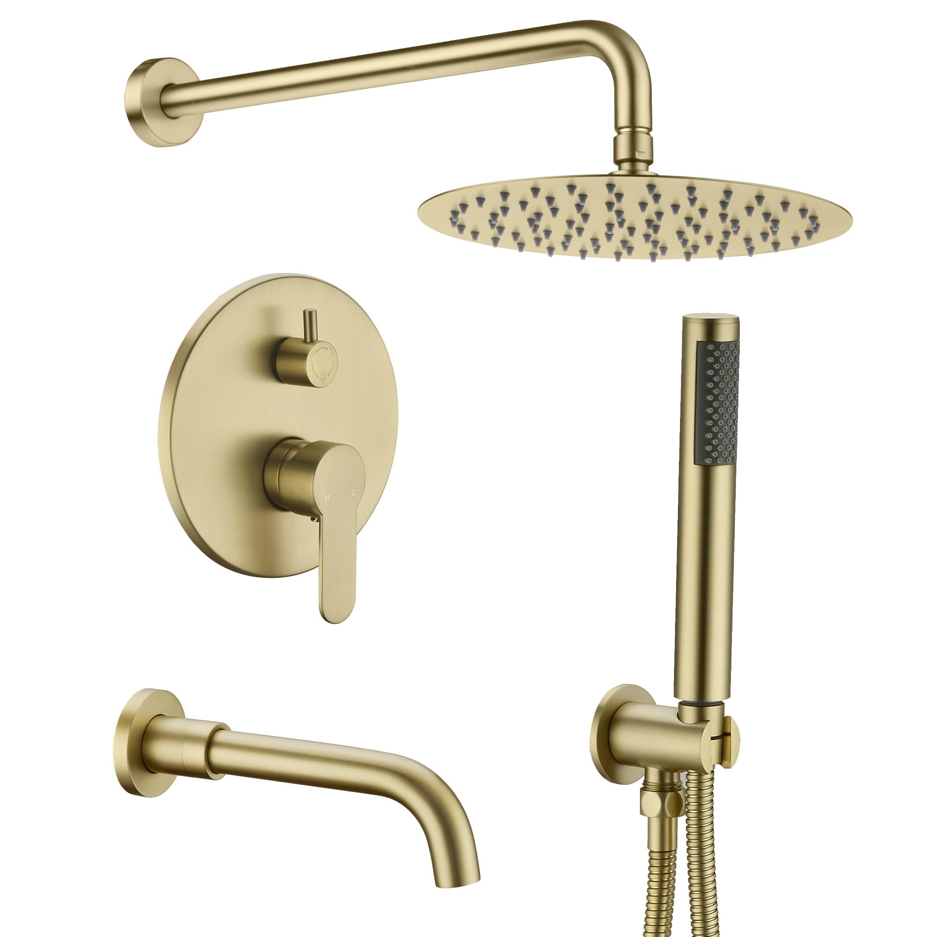 Premium Rzoeox Brushed Gold Bathroom Shower Faucet System - 10