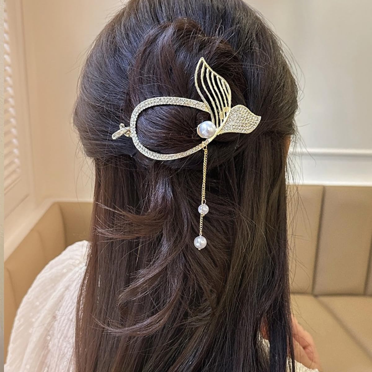 PALAY® Non-Slip Rhinestone Hair Clips for Women - Gold Mermaid Tail Jaw Claw, French Style Banana Clip Hair Accessories for Bun & Twist Hairstyles | Perfect for Parties, Weddings & Everyday Use