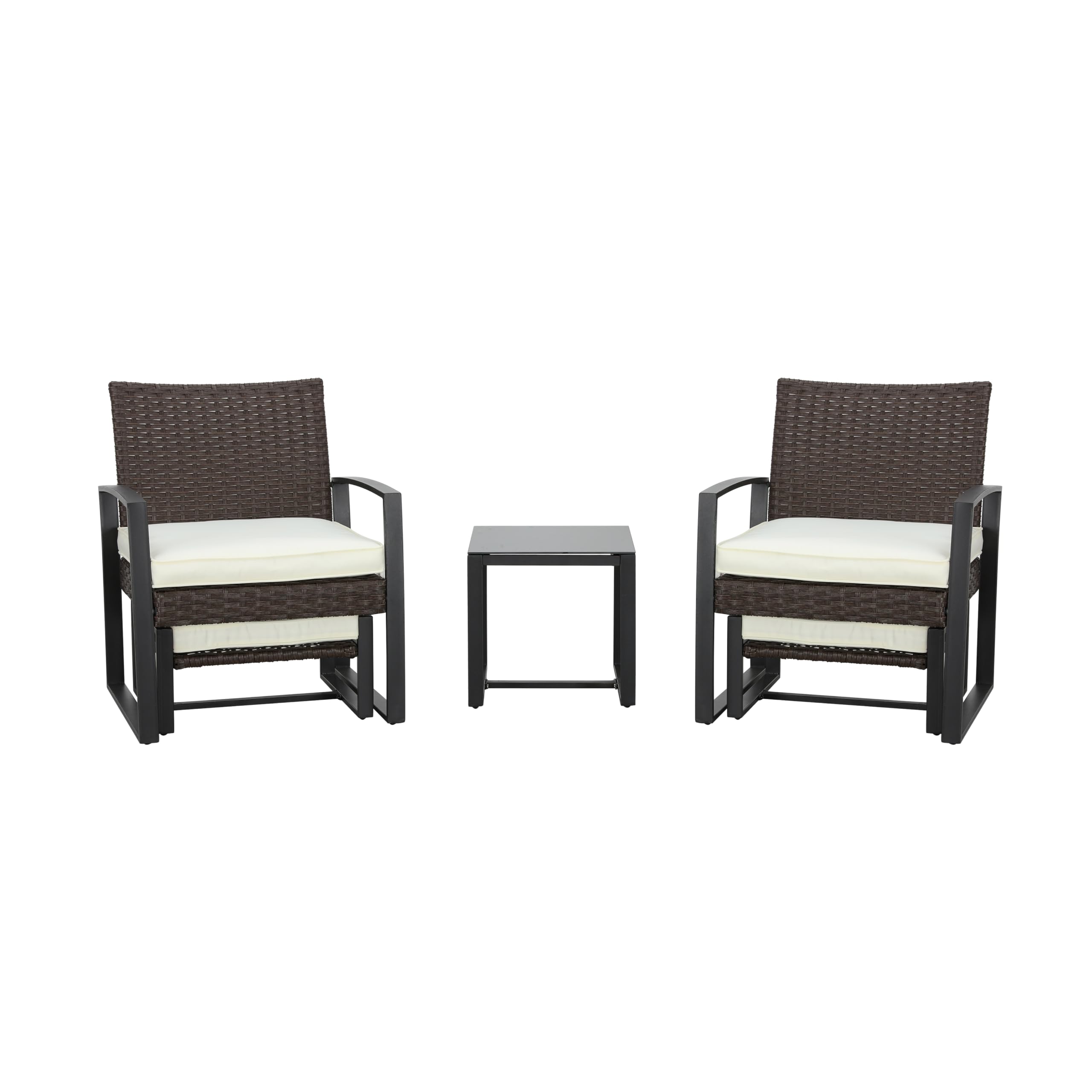 LOKATSE HOME 5-Piece Outdoor Patio Furniture Set - Rattan Wicker Chairs with Cushions, Ottoman & Coffee Table - Beige Conversation Set for Garden, Poolside, Deck, Porch | Perfect for Relaxing & Entertaining Outdoors