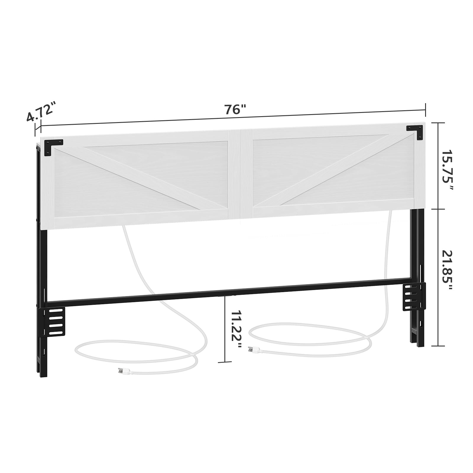 King Size Headboard with 2 Outlets & 4 USB Ports - Farmhouse Style LED Headboard with Secure Storage & Bed Frame Adapter - White & Black - Perfect for Bedroom Upgrade & Modern Home Decor