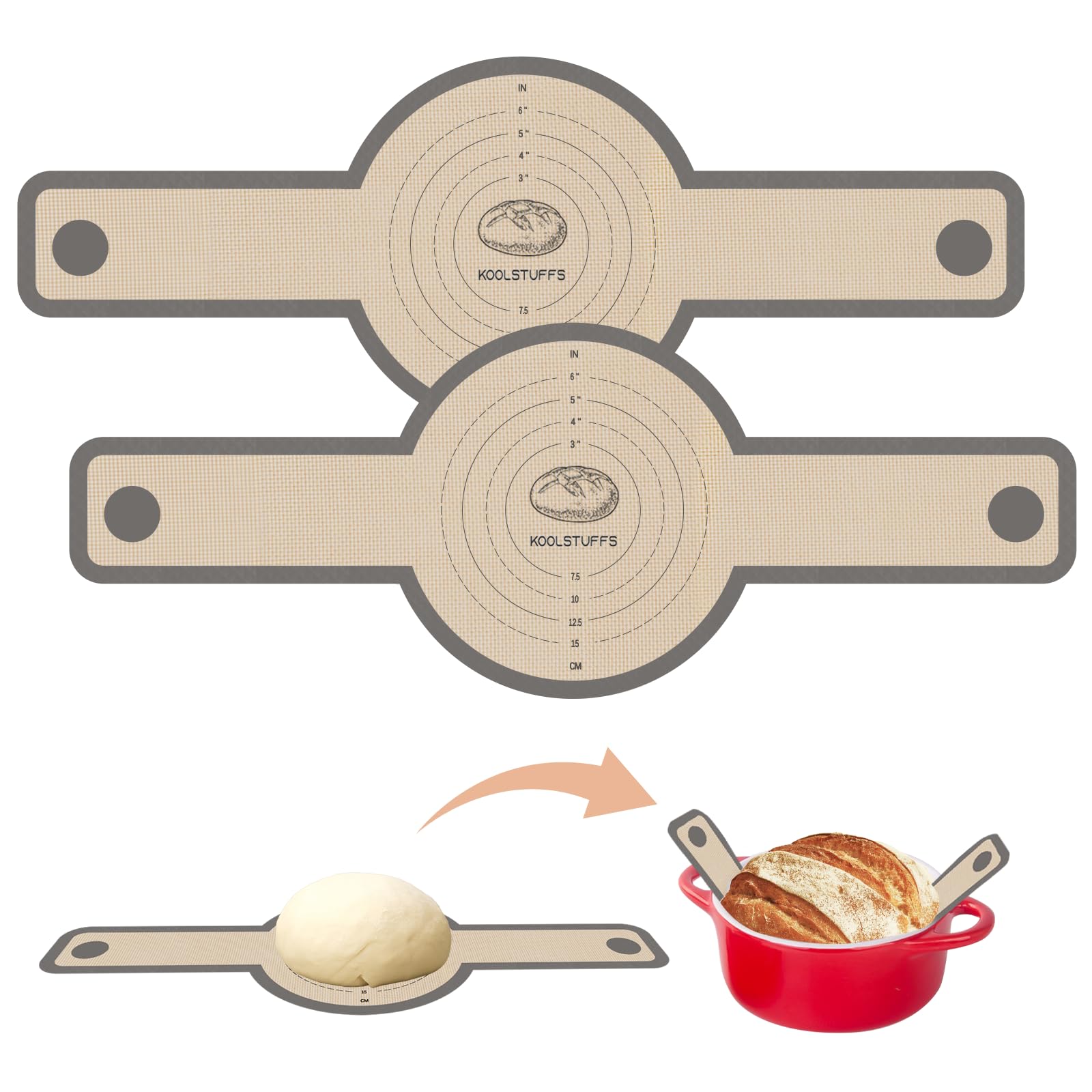 Non-Stick Silicone Bread Sling for Dutch Oven - 2 Pack Reusable Baking Mat with Long Handles for Easy Sourdough Bread Transfer (BM02) - Perfect for Artisan Bread Making & Home Baking