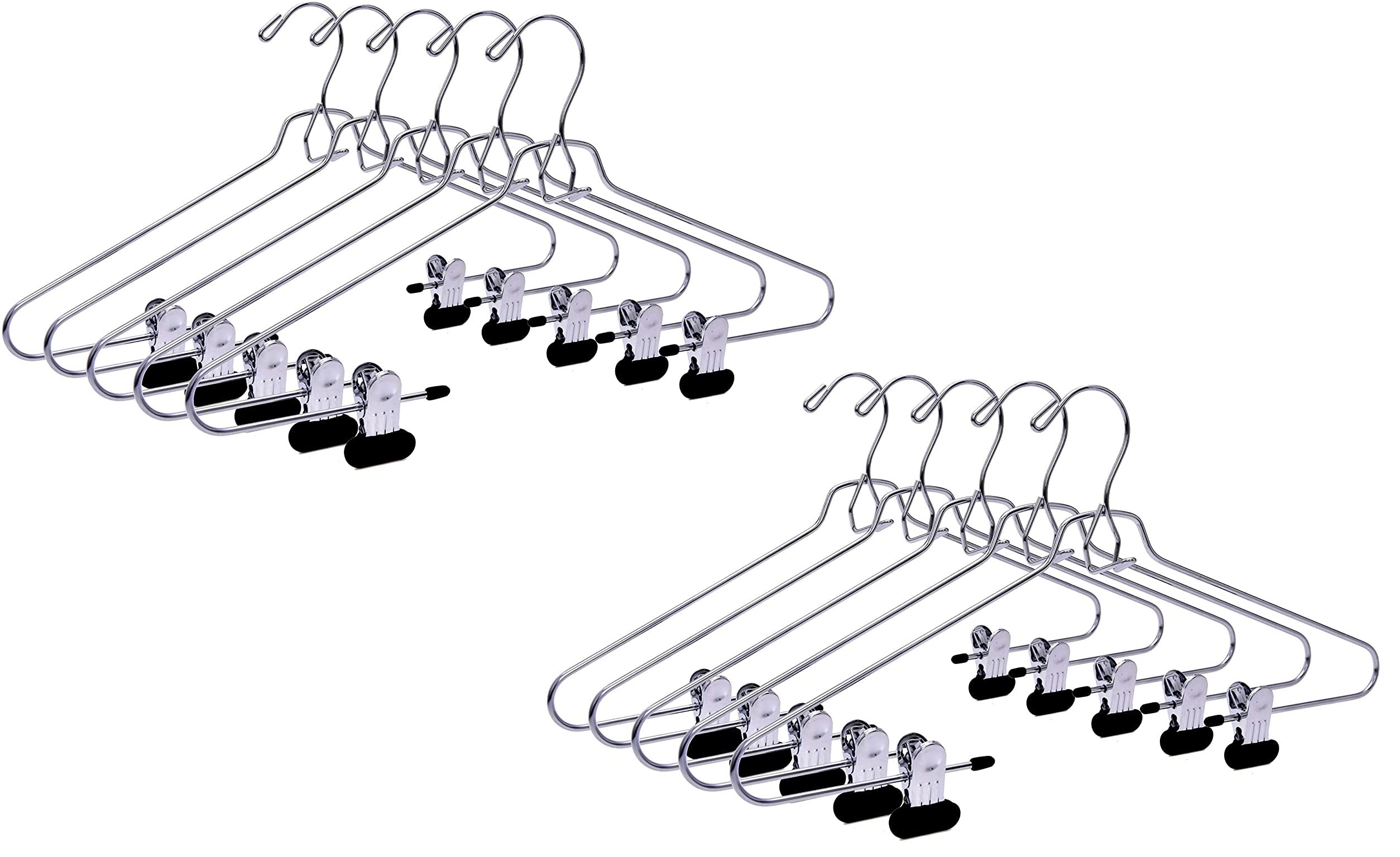 60-Pack Heavy-Duty Chrome Pant & Skirt Hangers with Wide Clips - Multi-Stackable Closet Organizers for Pants, Skirts & Dresses | Space-Saving Wardrobe Storage Solution