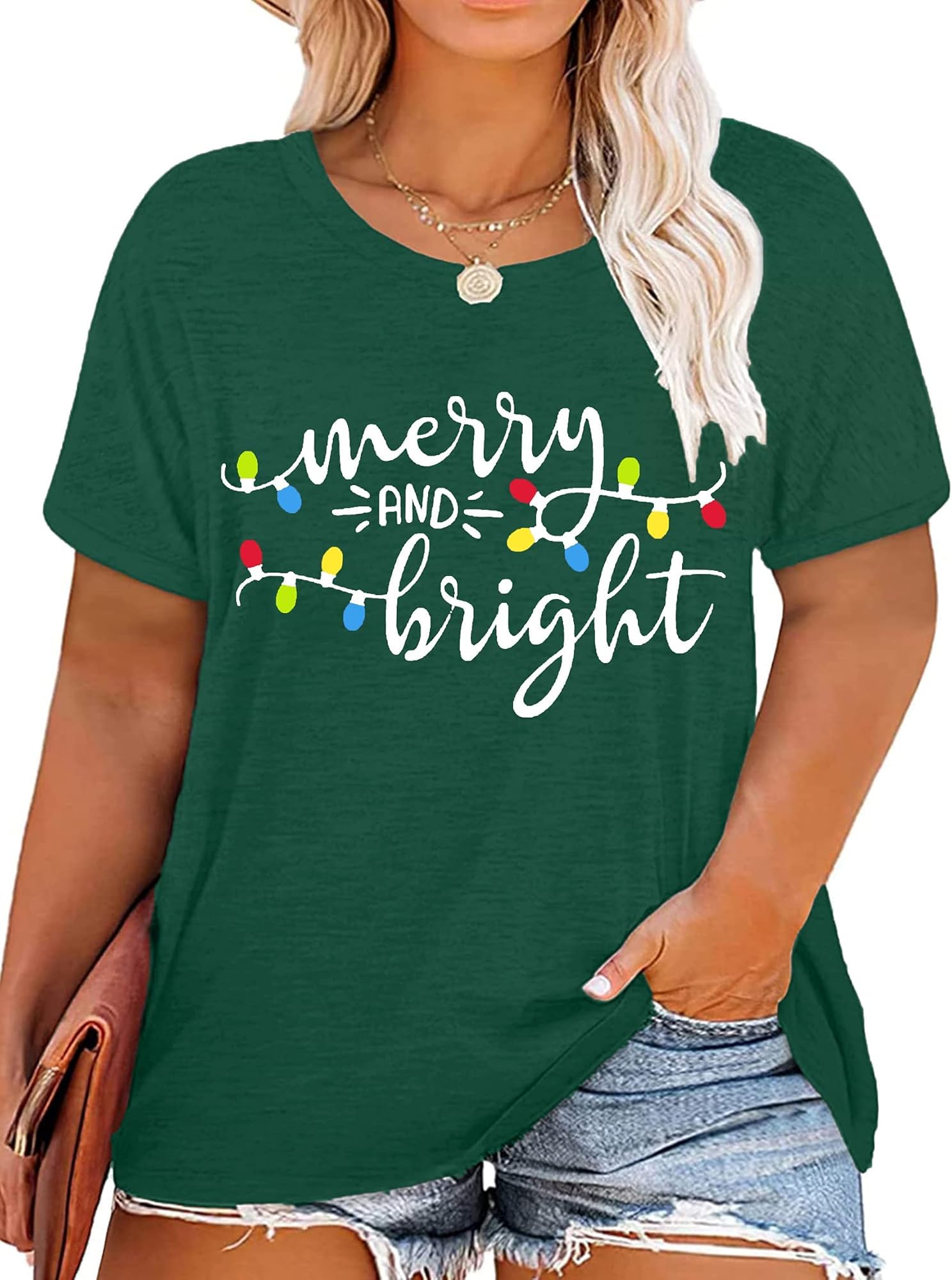 Christmas Plus Size Shirt for Women - Merry and Bright Holiday Tops, Oversized Xmas Tee, Fall Fashion T-Shirt | Perfect for Holiday Parties, Family Gatherings & Festive Outfits
