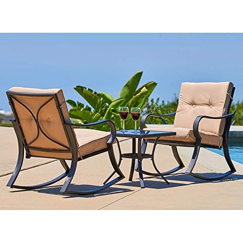Outdoor 3-Piece Metal Bistro Set with Coffee Table - Black/Brown Iron Patio Furniture with Cushions | Perfect for Garden, Backyard, Balcony & Poolside Relaxation