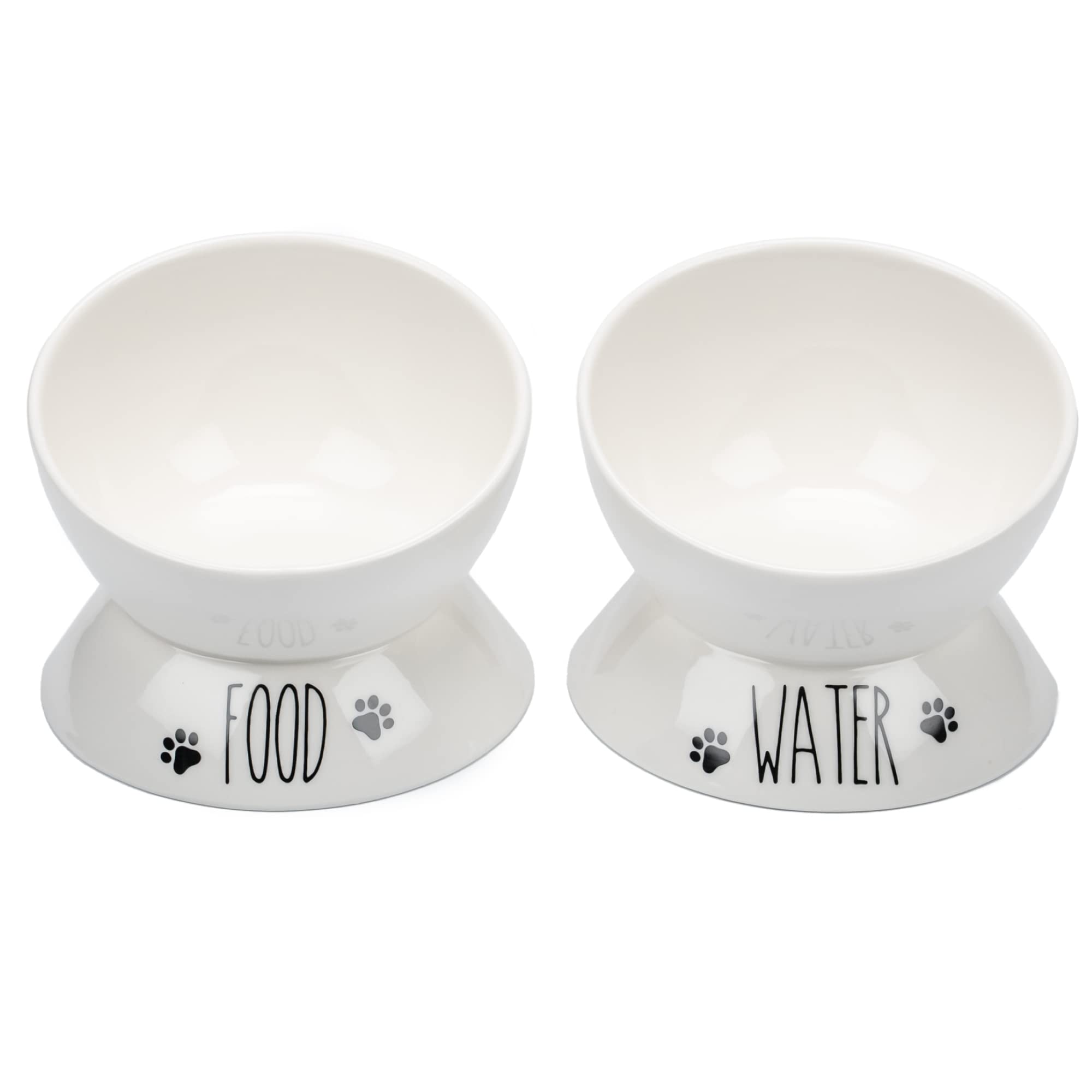 Premium Elevated Cat Food & Water Bowl Set - 2 Raised Porcelain Pet Dishes for Cats & Small Dogs | Wide Tilted Design for Comfortable Feeding | Perfect for Home, Kitchen & Travel Use