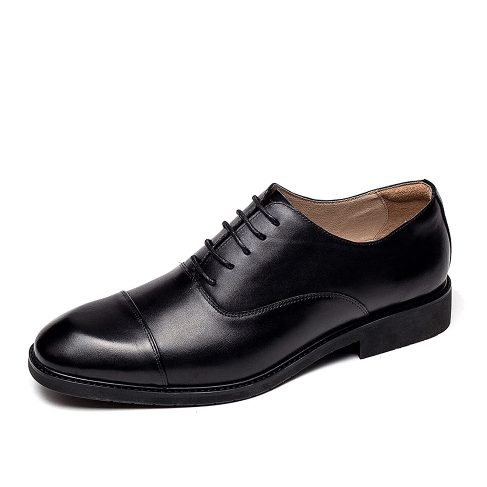 Premium Men's Oxford Dress Shoes - Lace Up Cap Toe Leather Formal Shoes with Anti-Slip Block Heel | Comfortable & Stylish for Business, Wedding & Office Wear