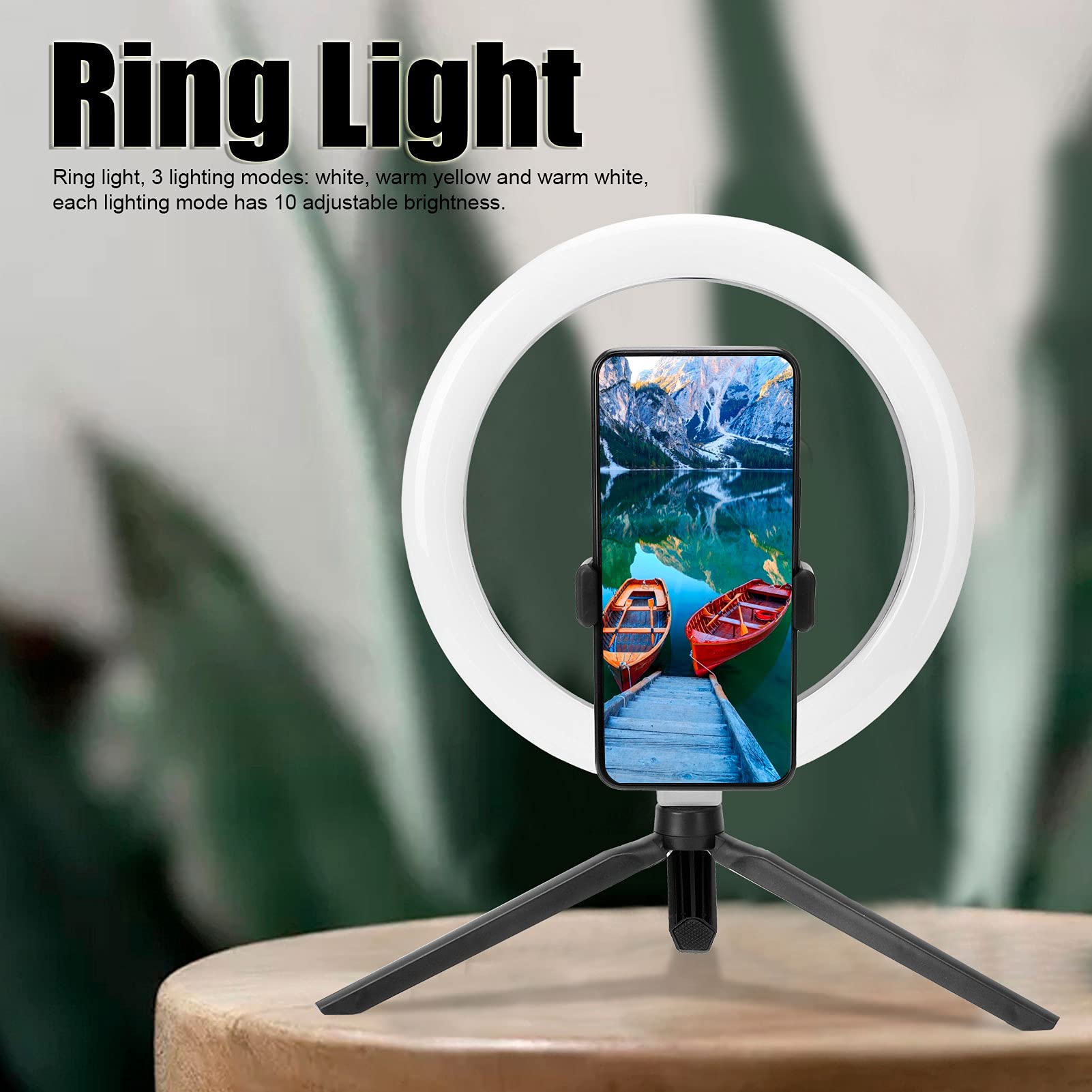 Dimmable LED Circle Light - 10 Brightness Levels, Makeup Lamp with Phone Holder for Vanity, Selfie & Video Lighting - Perfect for Makeup Application, Content Creation & Home Office Desk Lighting