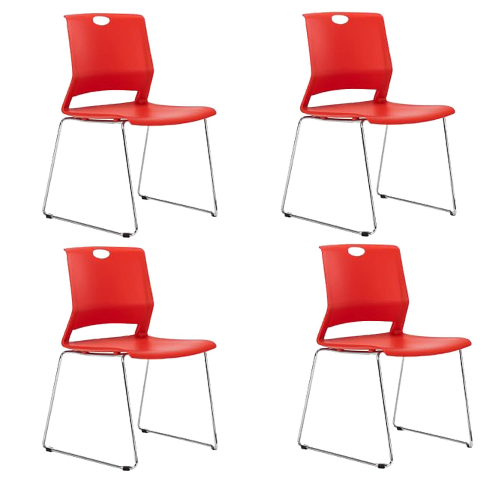 FULONG Stackable Plastic Chairs - Set of 4 Red School Chairs with Wide Seat, Armless Design for Waiting Rooms, Cafeterias, Dining Areas & Classrooms | Durable & Space-Saving for Schools, Offices & Events