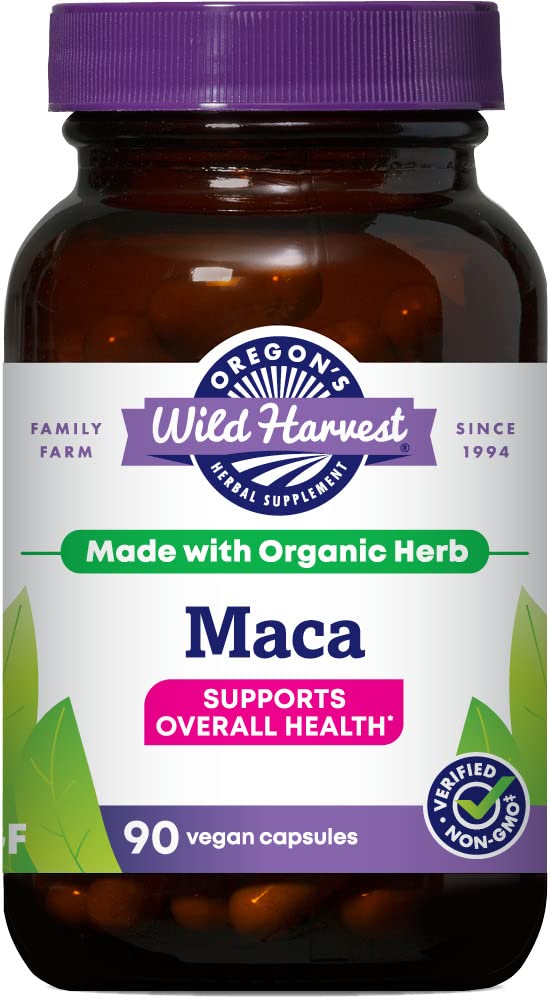 Organic Maca Root Supplement by Oregon's Wild Harvest - 90 Capsules for Energy, Stamina & Hormonal Balance - Perfect for Athletes & Busy Professionals