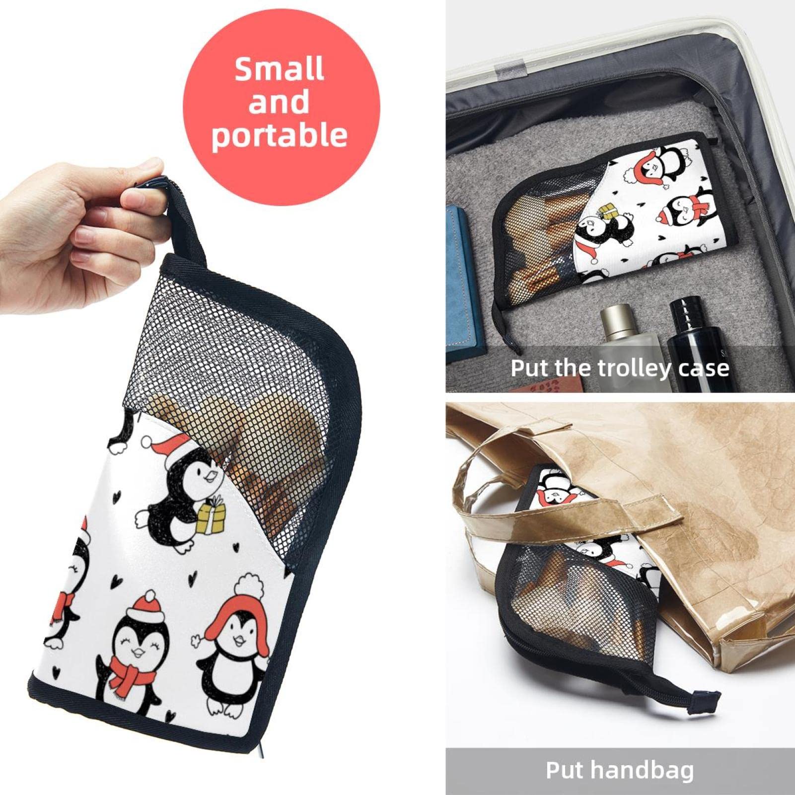 Portable Makeup Brush Organizer Bag with 12 Slots - Cute Penguin Design for Christmas Gift - Travel Cosmetic Brush Holder Case - Perfect for Makeup Artists & Travelers
