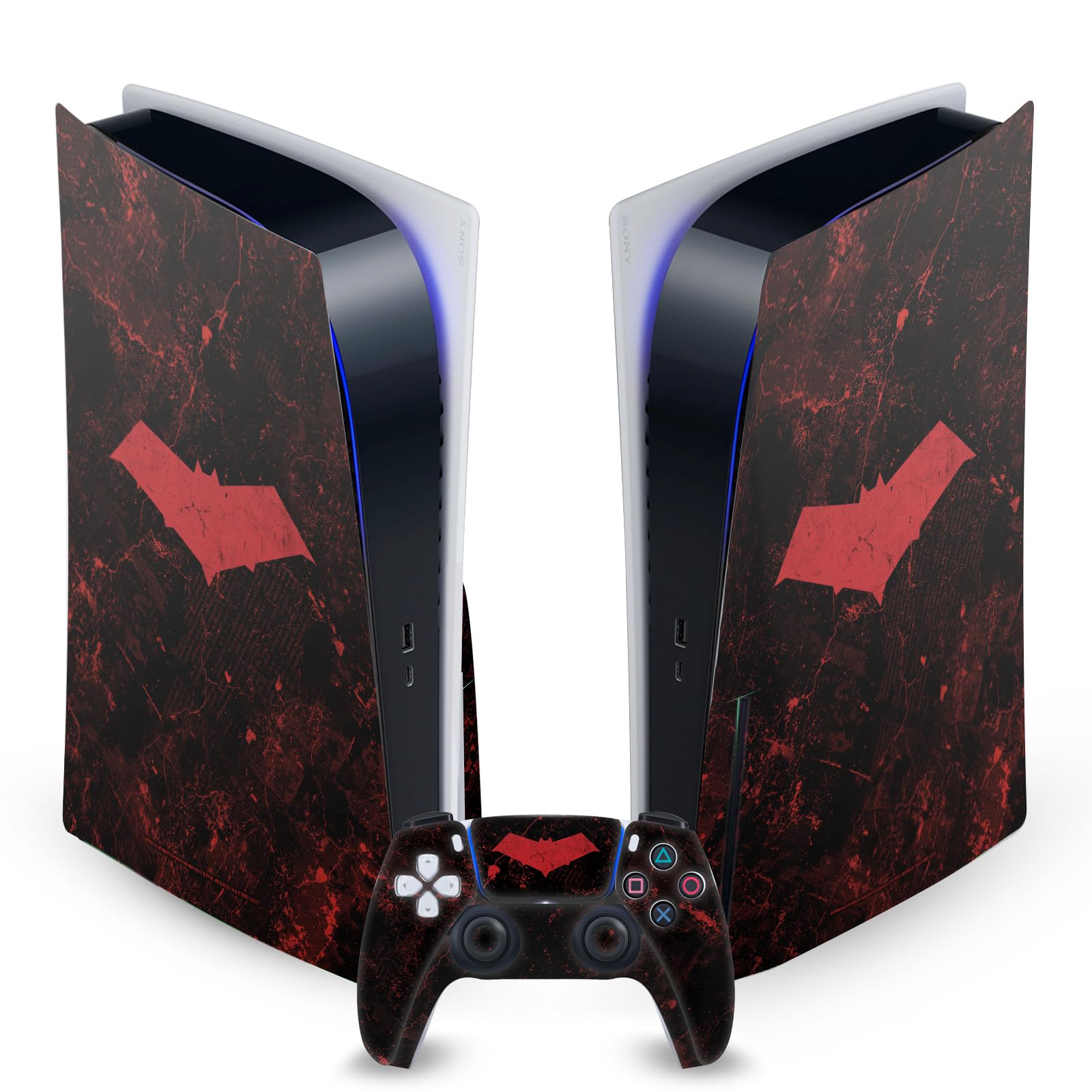 Official Batman DC Comics Red Hood Logos & Comic Book Vinyl Skin Decal Sticker - Compatible with Sony PlayStation 5 PS5 Disc Console & DualSense Controller - Gaming Accessories for Superhero Fans & Collectors