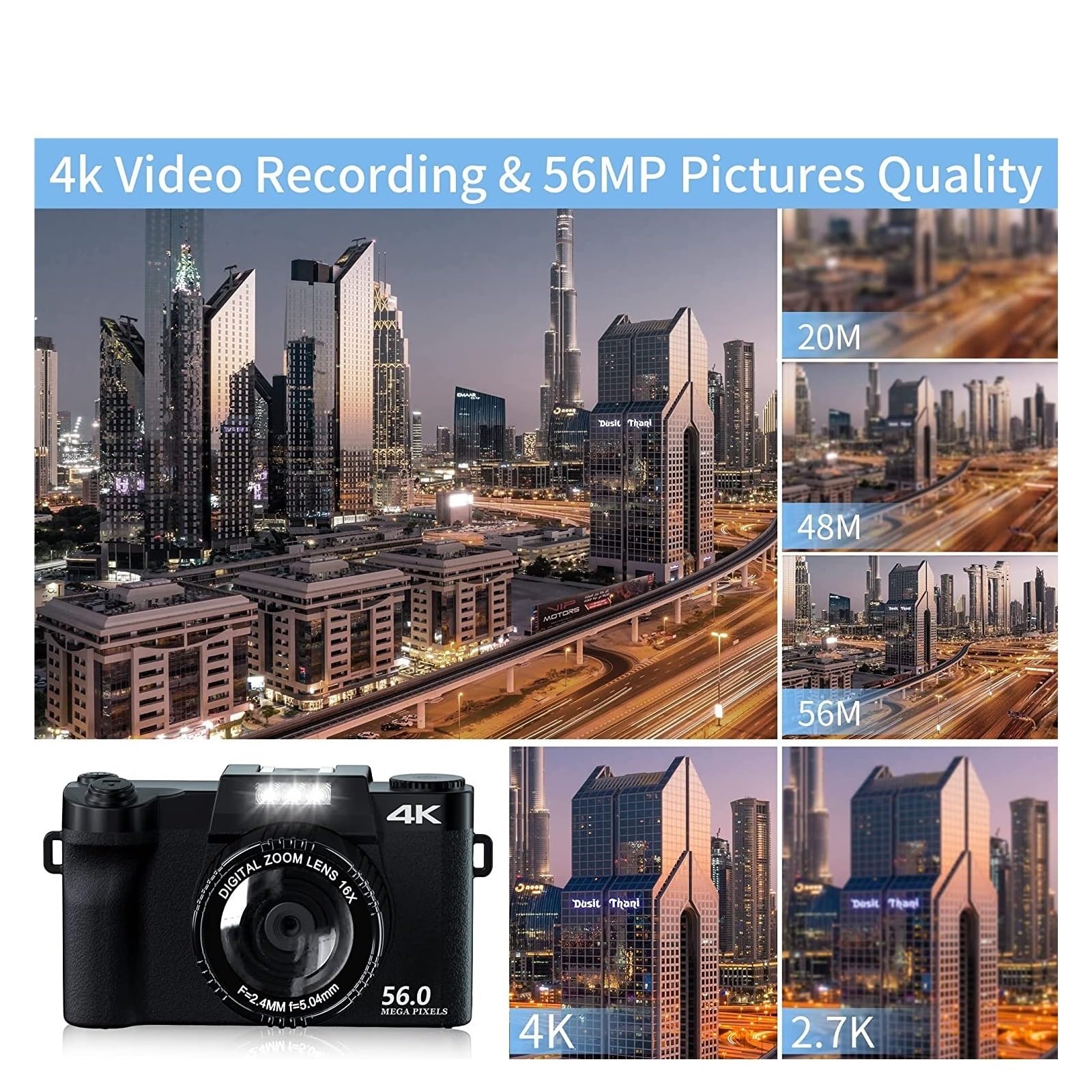 56MP 4K Digital Camera with Auto Focus - 3