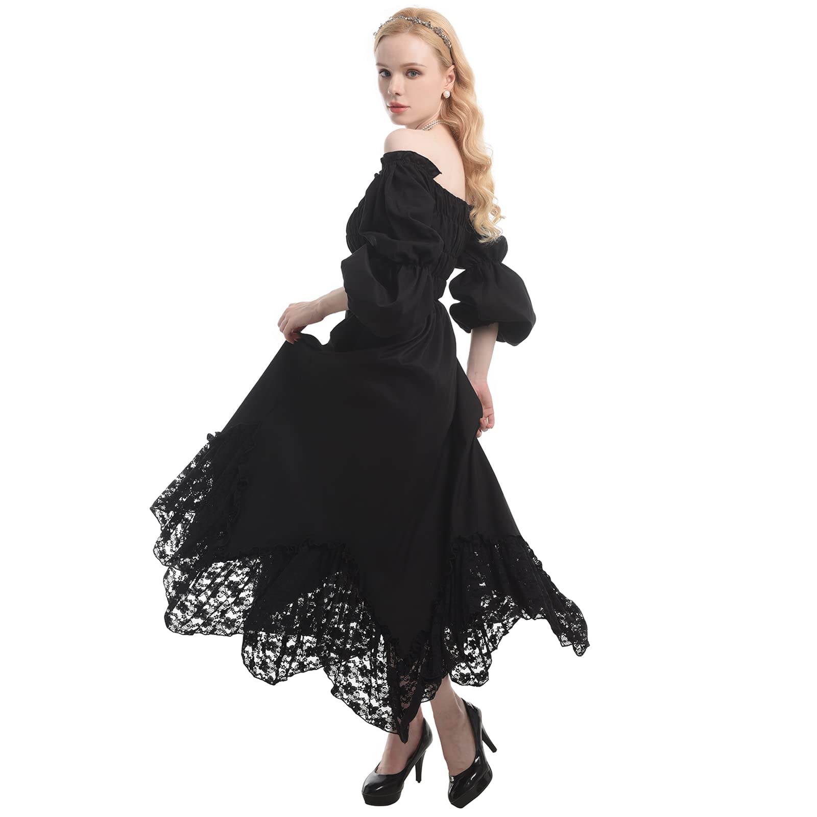 Victorian Gothic Witch Dress for Women - Elegant Renaissance Costume with Lace Details | Perfect for Medieval Weddings, Halloween & Cosplay Events