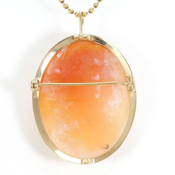 18K Yellow Gold Shell Cameo 2-Way Convertible Necklace & Brooch – Elegant Vintage Jewelry for Weddings, Parties & Special Occasions