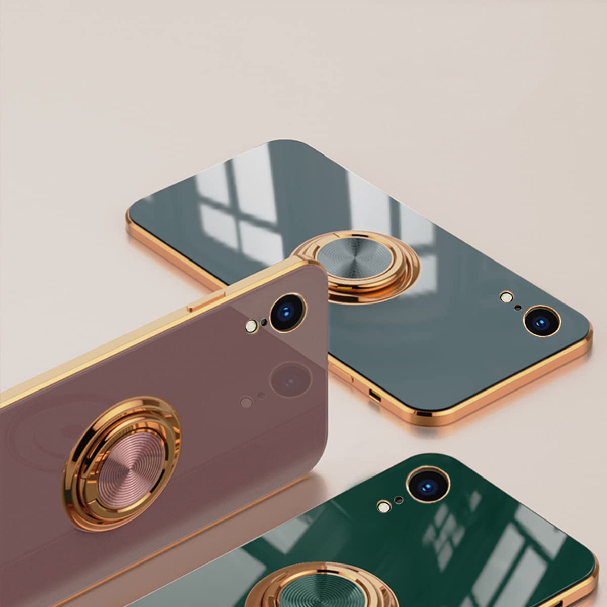 Premium 360° Rotating Magnetic Ring Holder Case for iPhone XR - Shockproof Silicone Cover with Strong Electroplated Magnet for Car Mount & Hands-Free Use (Dark Green) | Perfect for Driving, Working & Outdoor Activities