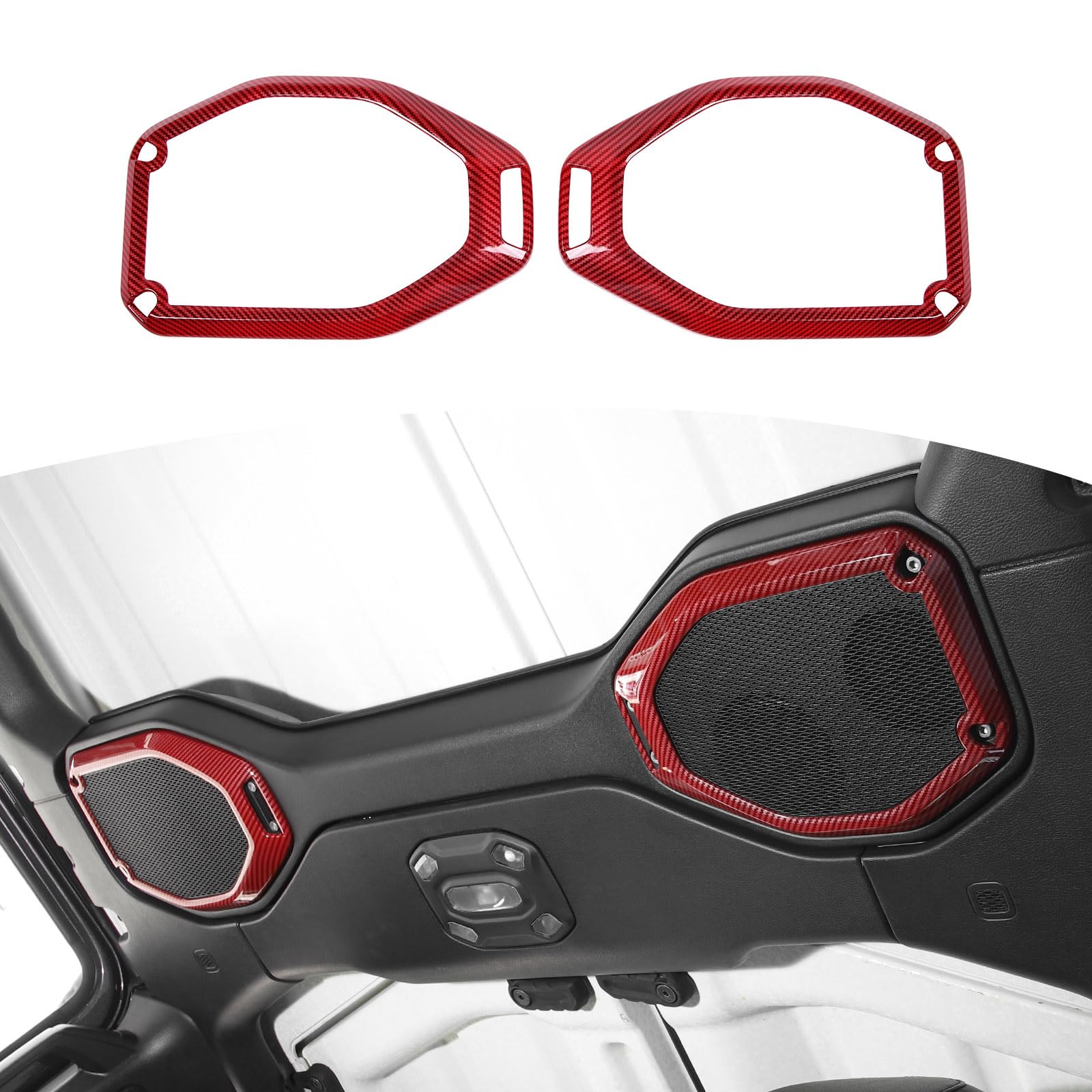 RT-TCZ Red Carbon Fiber Speaker Cover Trim for Jeep Wrangler JL/JLU & Gladiator JT (2018-2023) - Interior Accessories 2pcs - Upgrade Your Ride with Premium Style & Protection