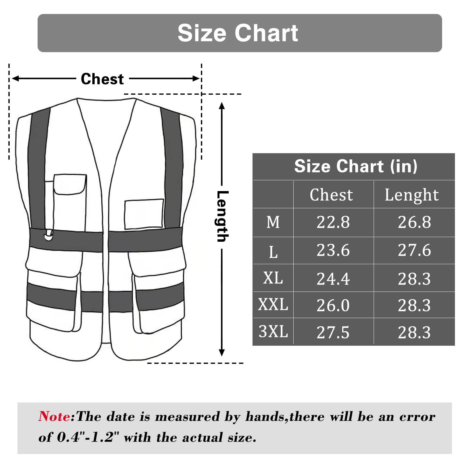High Visibility Reflective Safety Vest with Pockets & Silver Stripes - ANSI Certified for Men & Women (Black, Medium) - Ideal for Construction, Cycling, Running & Night Work