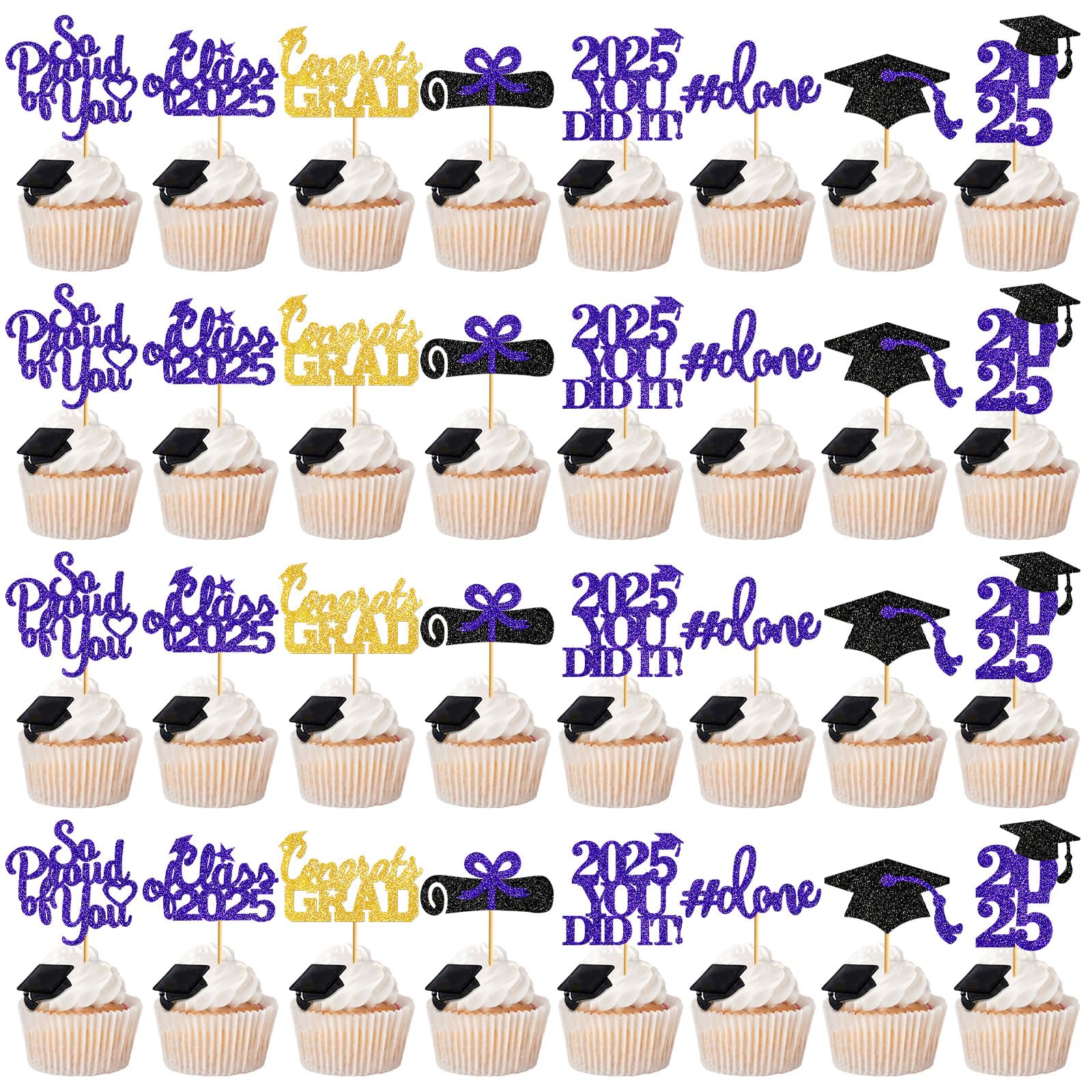 40Pcs Graduation Cupcake Toppers 2025 - Purple Class of 2025 Decorations, Graduation Party Supplies, Cake Picks for Graduation Ceremony & Celebration - Perfect for Graduation Parties, School Events & Dessert Decorations