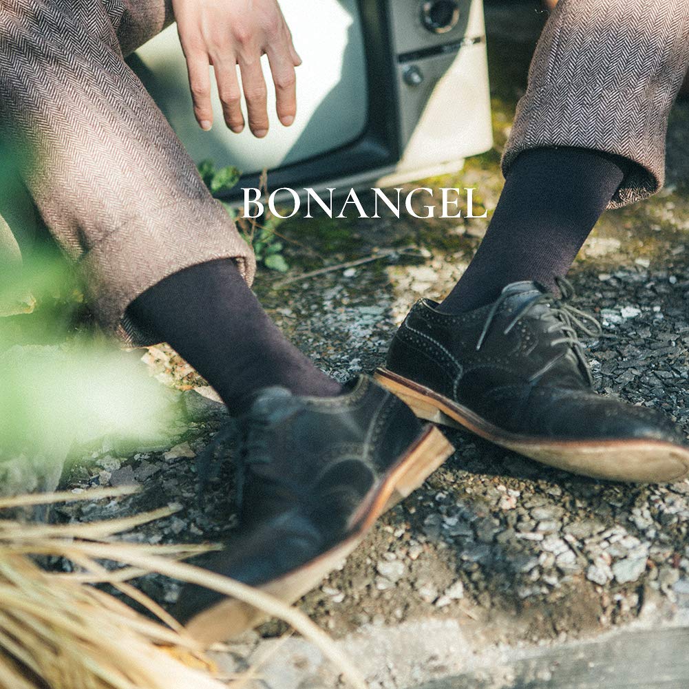 BONANGEL Men's Merino Wool Thermal Socks - Winter Warm Dress Socks for Business & Casual Wear - Black (Perfect for Office, Travel & Outdoor Activities)