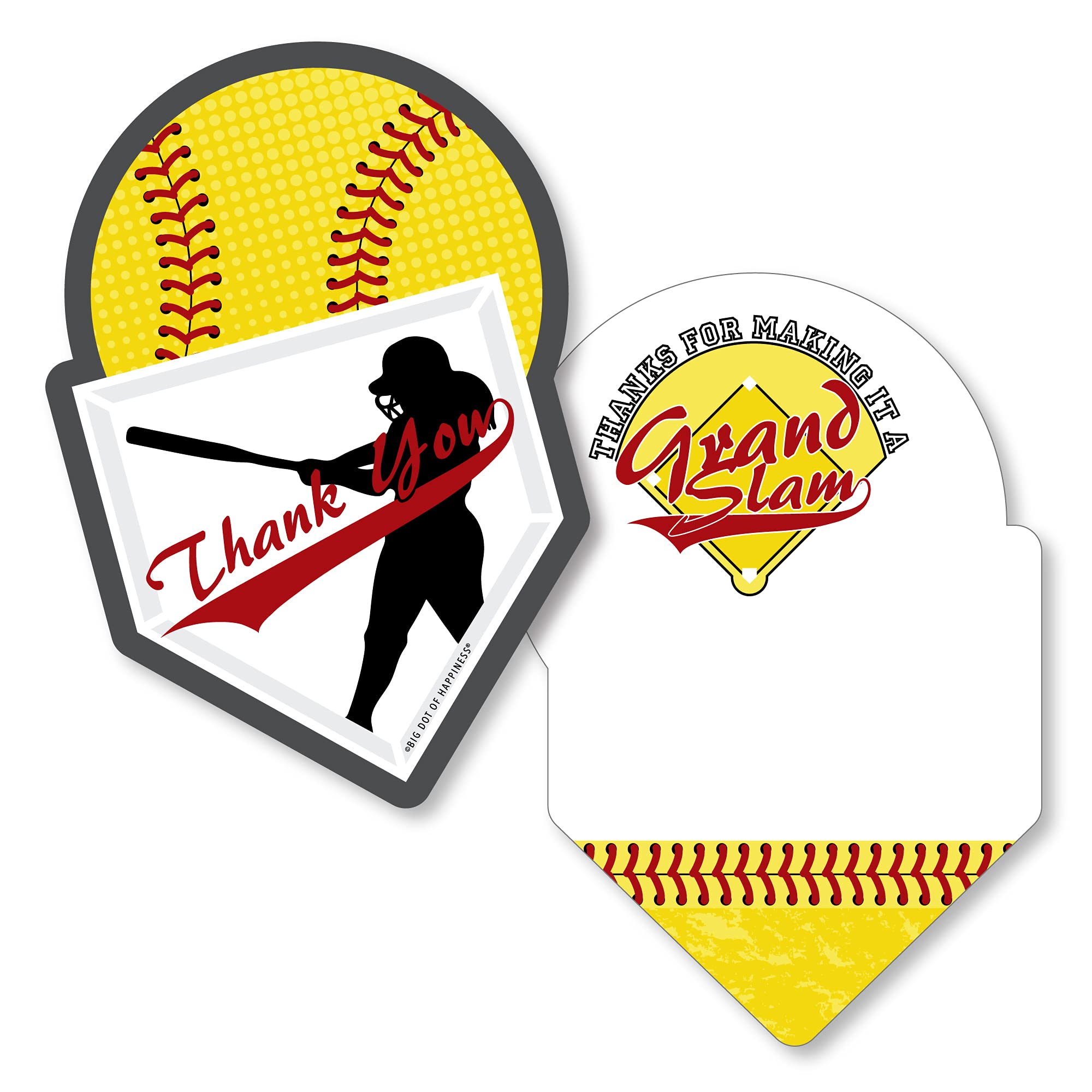 Big Dot of Happiness Grand Slam Fastpitch Softball Shaped Thank You Cards - 12-Pack with Envelopes for Birthday Parties, Baby Showers & Special Occasions - Perfect for Sports Lovers & Team Celebrations