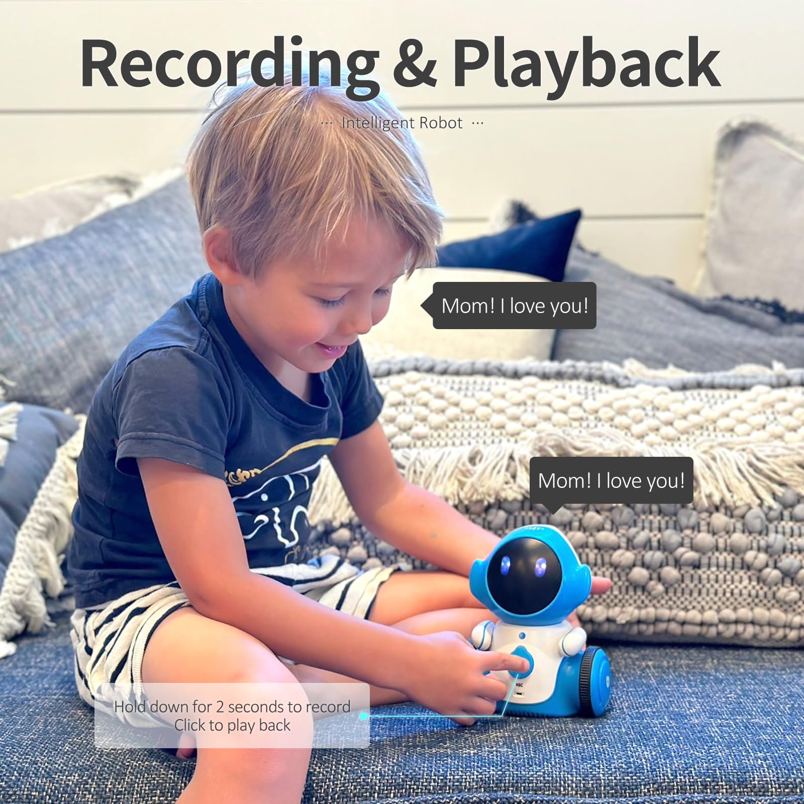 GILOBABY Rechargeable Smart Talking Robot Toy for Kids Ages 6+, Voice Controlled Touch Sensor with Singing Dancing Recording Repeat Functions - Interactive Educational Birthday Gift for Boys & Girls (Blue) | STEM Learning, Party Entertainment & Playtime Companion