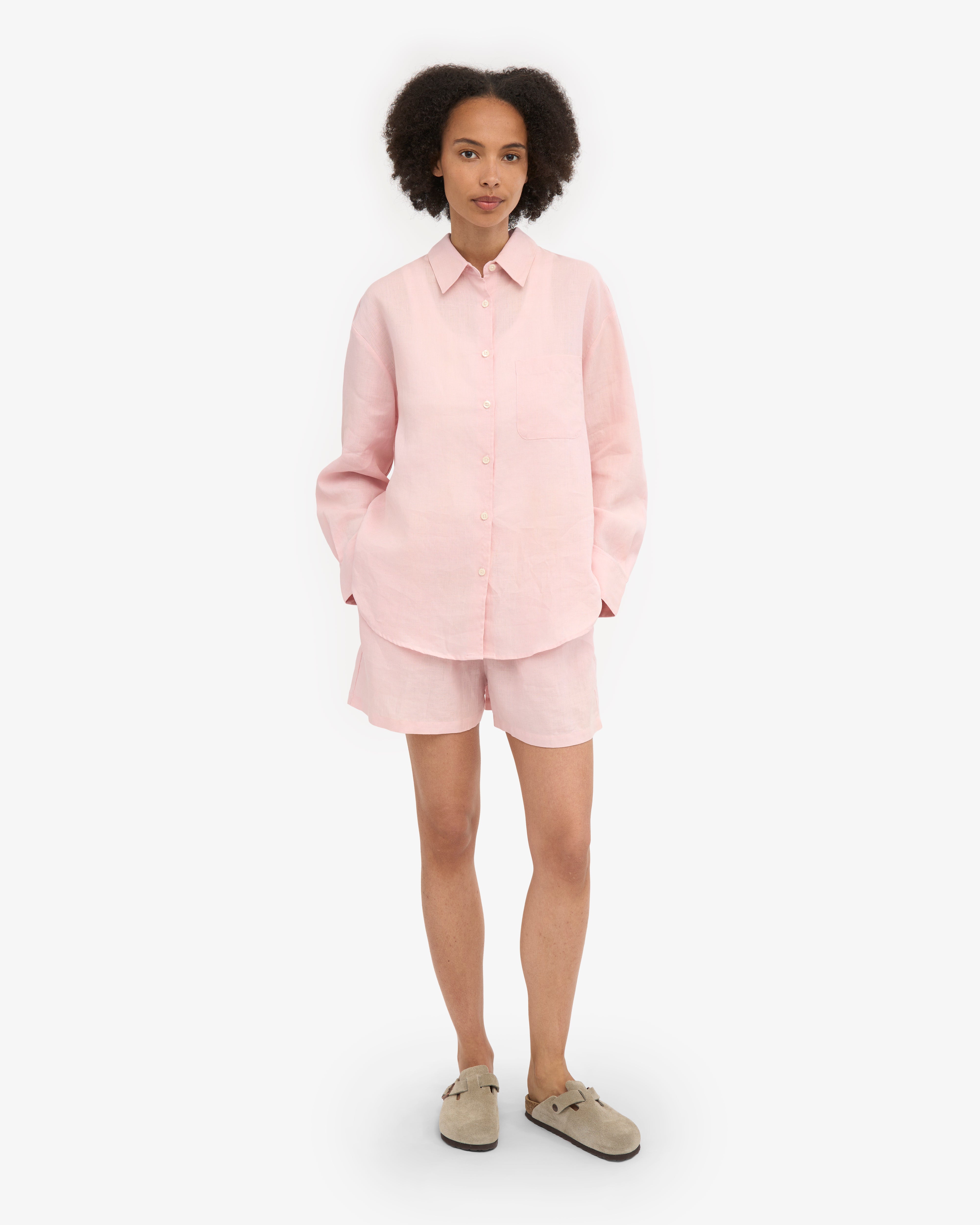 Linen Oversized Shirt for Women - Faded Pink Casual Long Sleeve Button Down Top - Perfect for Beach Cover Up, Summer Outfits & Boho Style Fashion