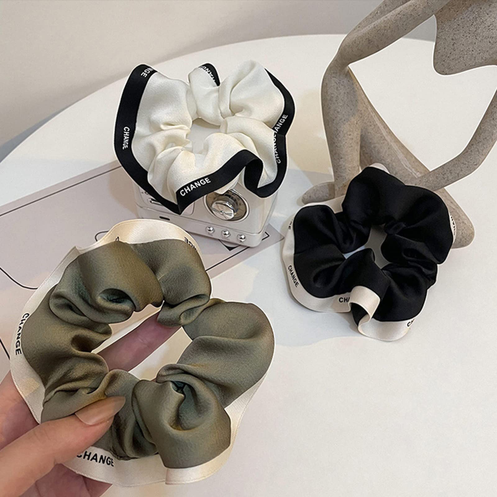 Luxury Satin Hair Scrunchies 3 Pack - Large Soft Hair Ties for Women, Gentle Hair Bands for Ponytails & Buns (Perfect for Work, Gym & Everyday Use)