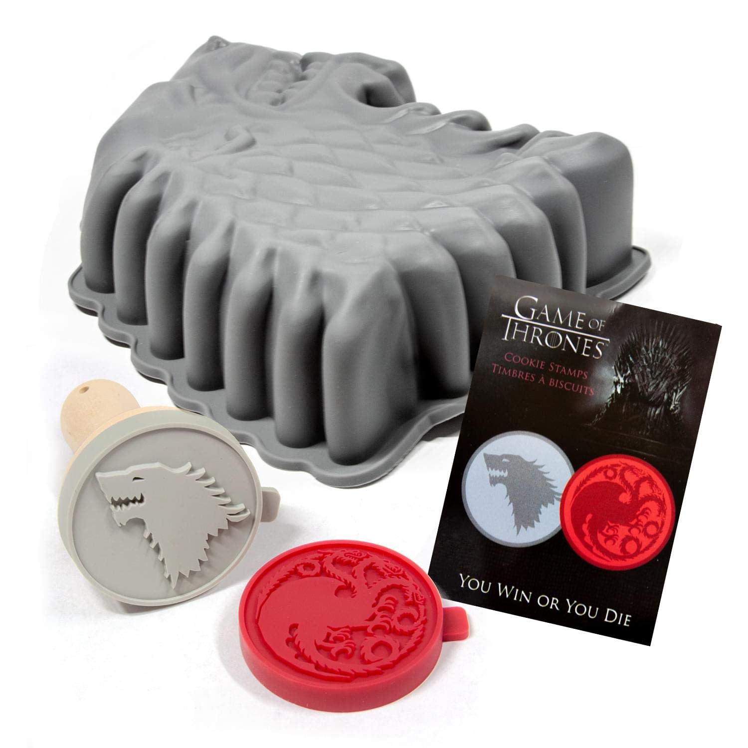 Game of Thrones Baking Set - 6-Piece Cookie Stamps & Silicone Cake Mold Kit for Cakes, Breads, Cookies | Reusable Bakeware Pan & Cookie Press | Perfect for Themed Parties, GOT Fans, Holiday Baking Gifts