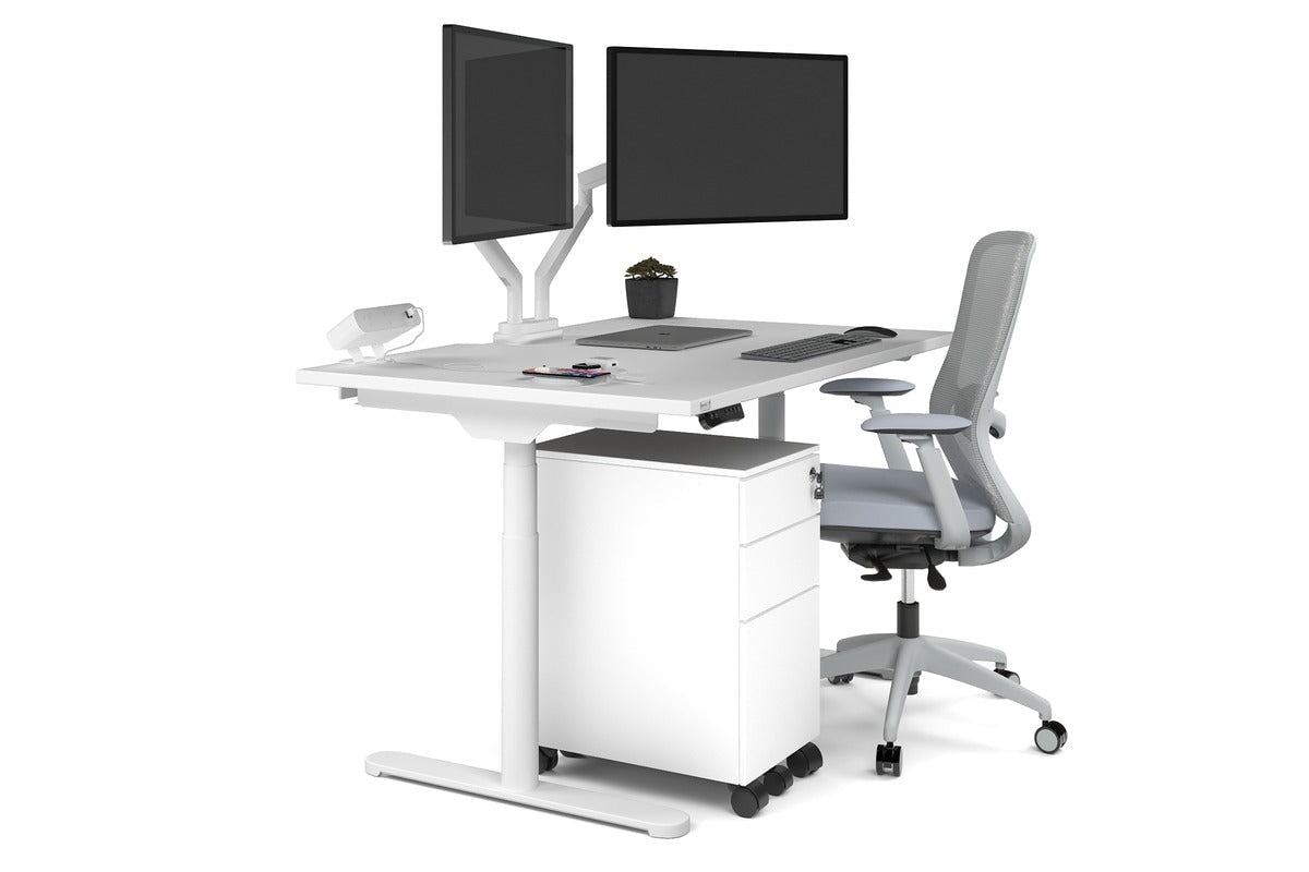 Flexi Premium Height Adjustable Single Workstation Desk - 1200L x 800W with Cable Management Scallop | Ergonomic Standing Desk for Home Office & Workspace