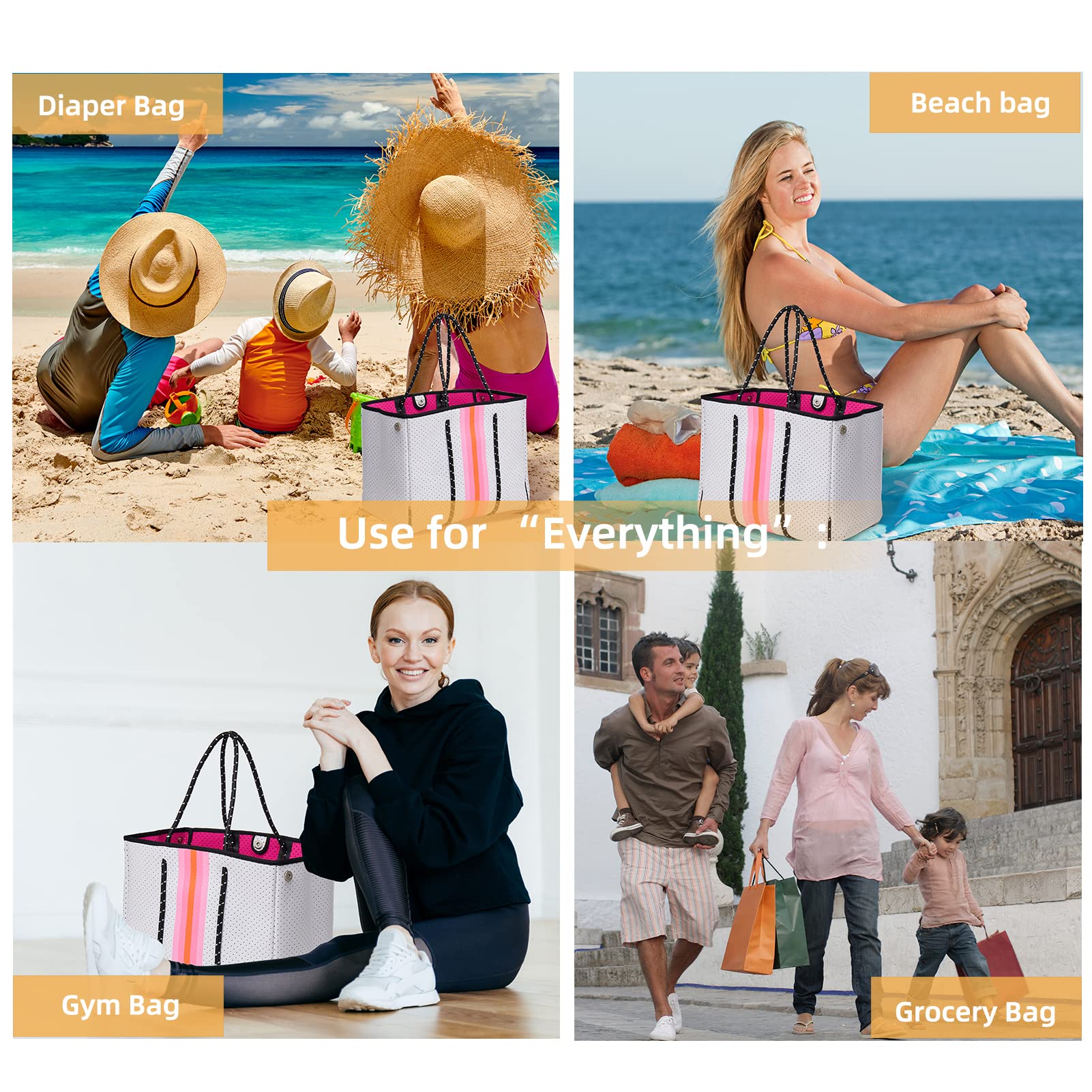 Stylish Neoprene Tote Bag for Women - Large Beach Bag with Pockets, Durable & Water-Resistant Handbag for Work, Travel & Shopping | Perfect for Beach Days, Gym & Daily Commute