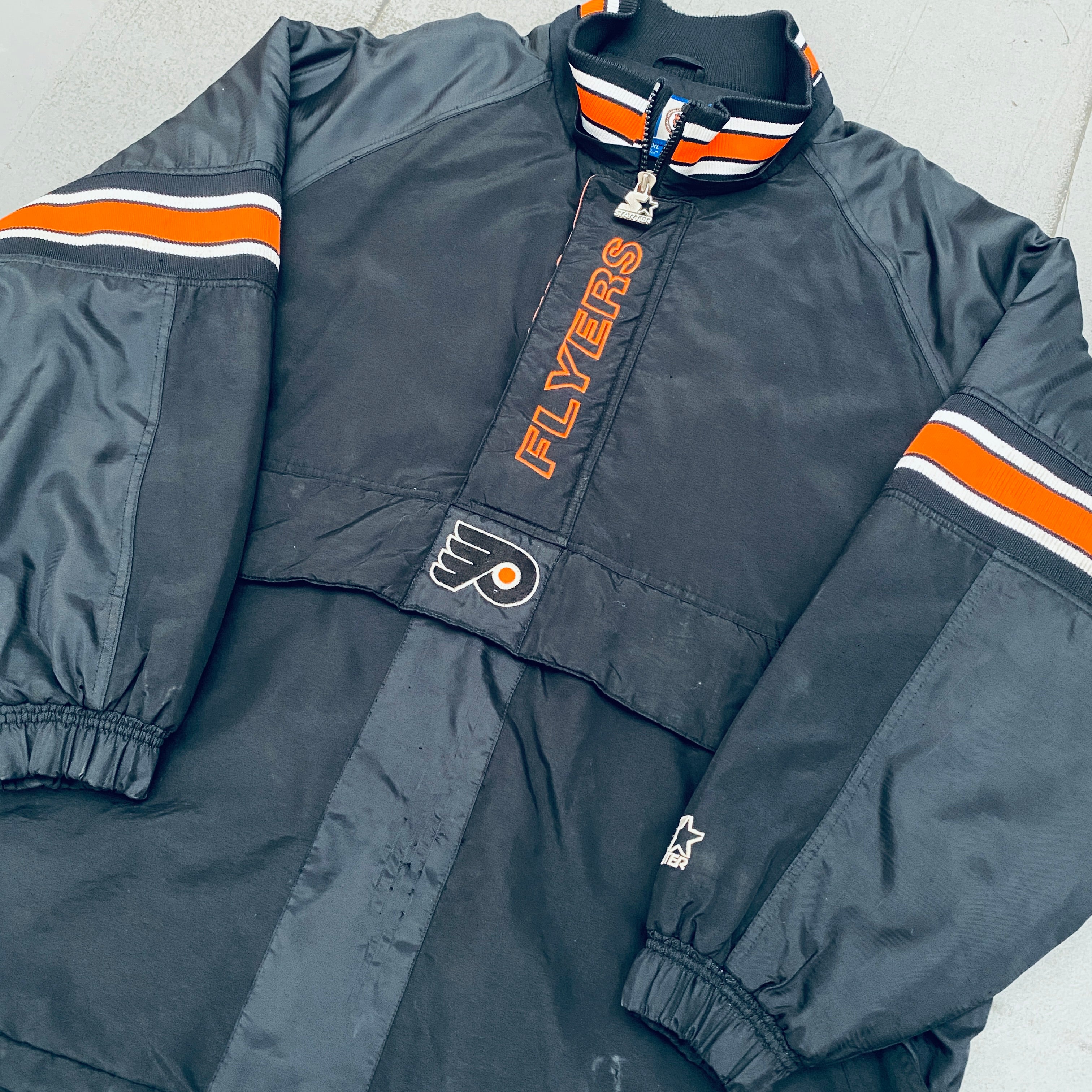 Philadelphia Flyers 1990s Blackout 1/4 Zip Starter Breakaway Jacket XXXL - Vintage NHL Hockey Pullover for Men, Warm Fleece Lined Quarter-Zip Jacket for Game Day & Casual Wear