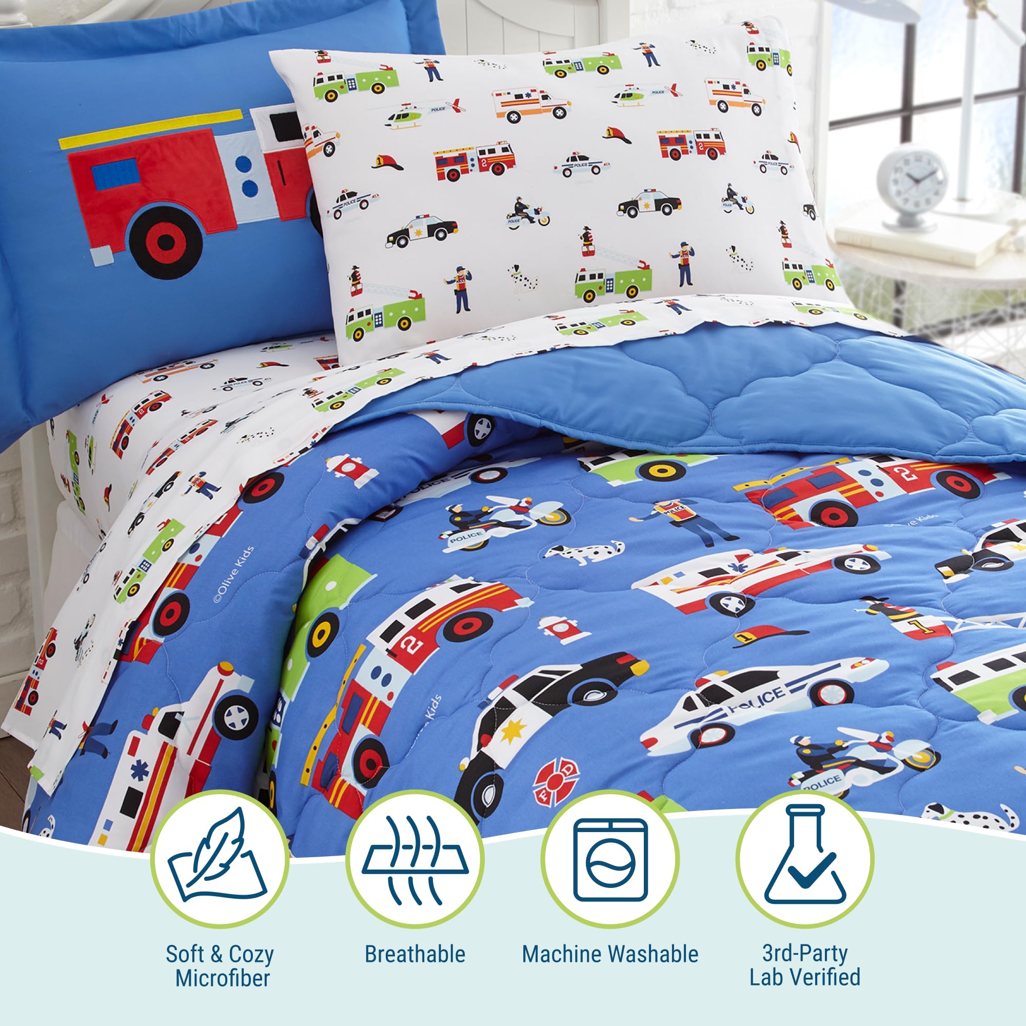 Wildkin Kids 5-Piece Twin Bed in a Bag Microfiber Bedding Set - Comforter, Flat Sheet, Fitted Sheet, Pillowcase & Sham for Boys & Girls (Heroes Design) | Perfect for Kids' Bedrooms, Sleepovers & Cozy Nights