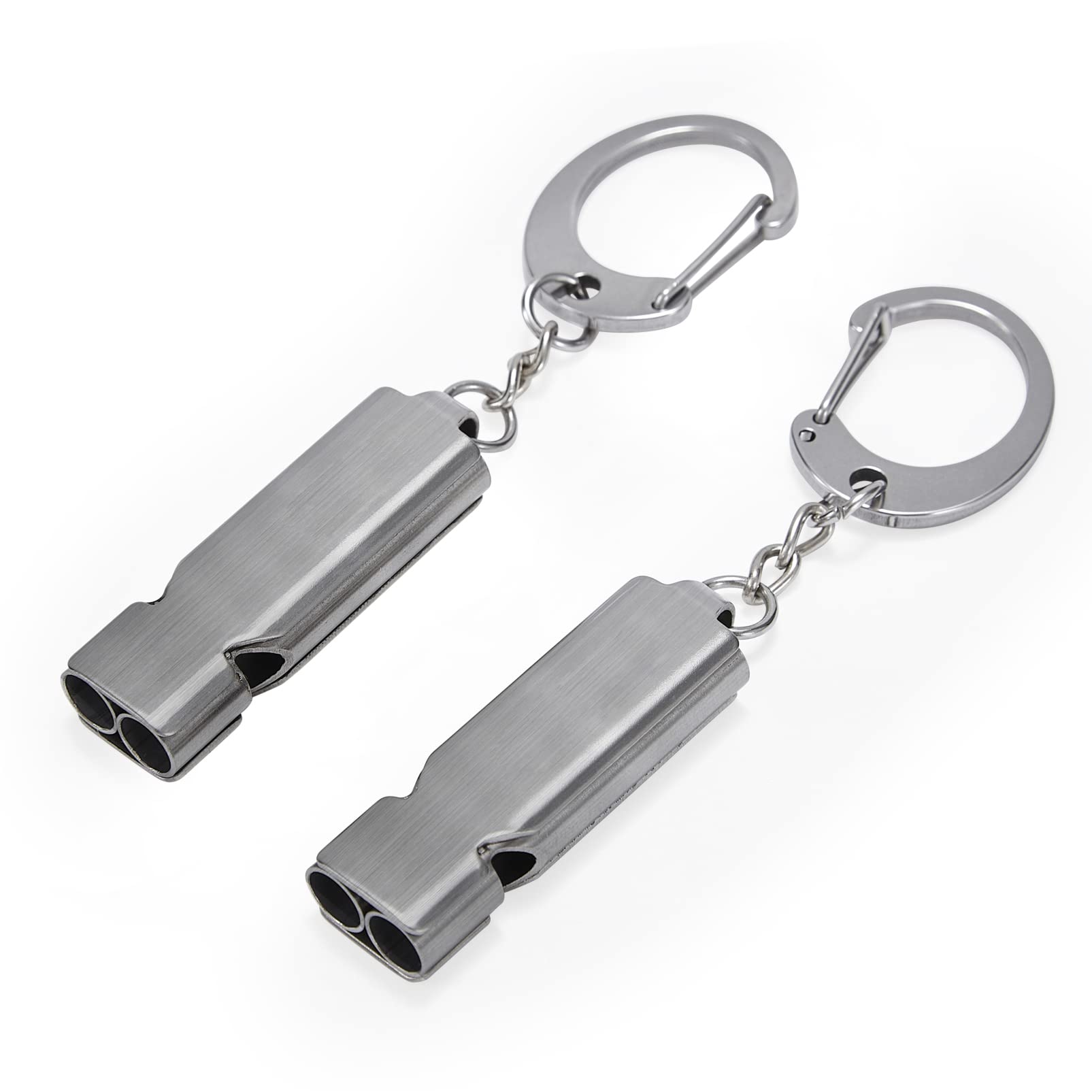 Stainless Steel Emergency Whistles 2 Pack with Keychain - Loud Referee Whistle for Coaches, Teachers, Lifeguards | Perfect for Sports Training, Hiking, Boating, Kayaking & Outdoor Safety Gear