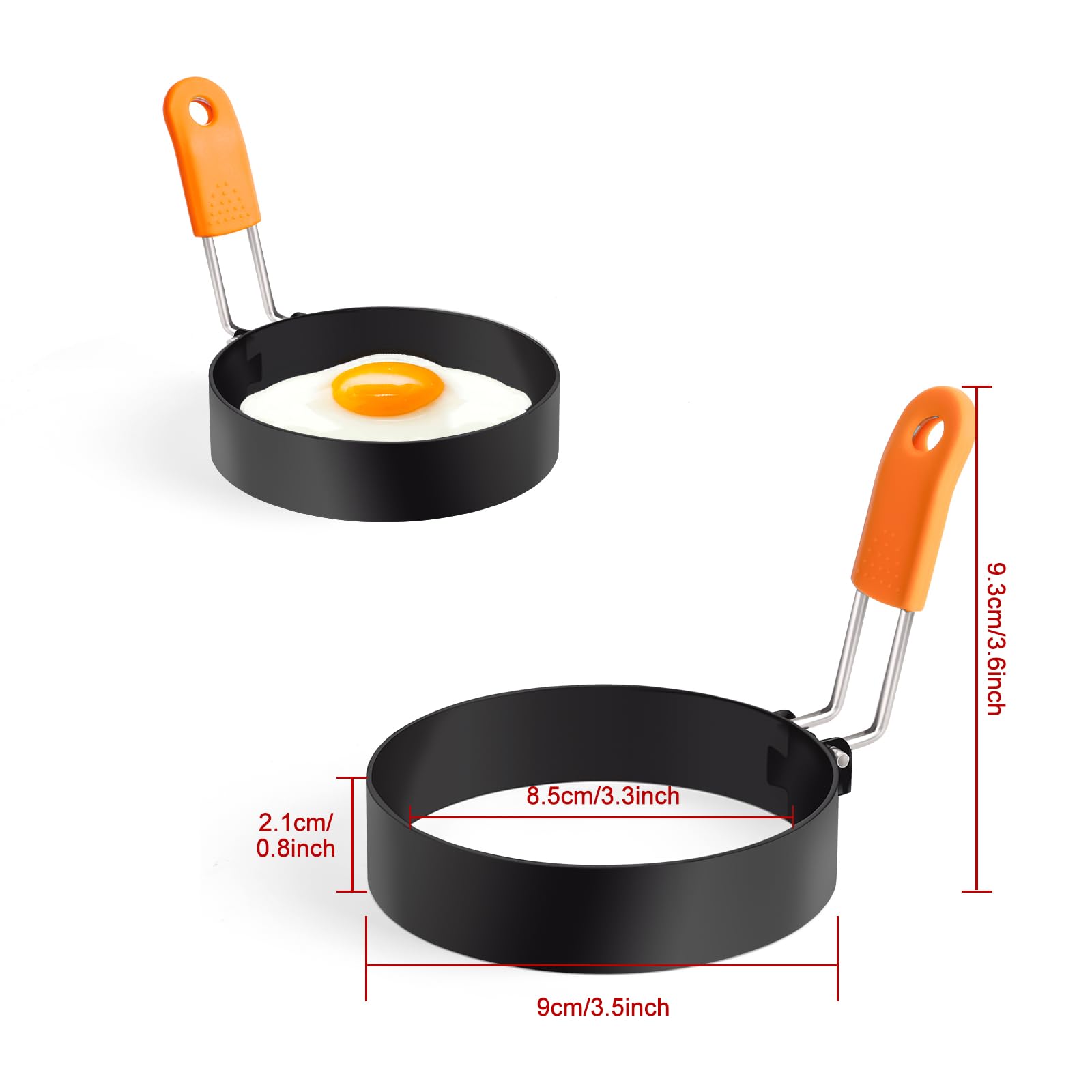 Stainless Steel Egg Rings with Silicone Handle - Nonstick Round Egg Cooking Molds (4Pcs 3.5