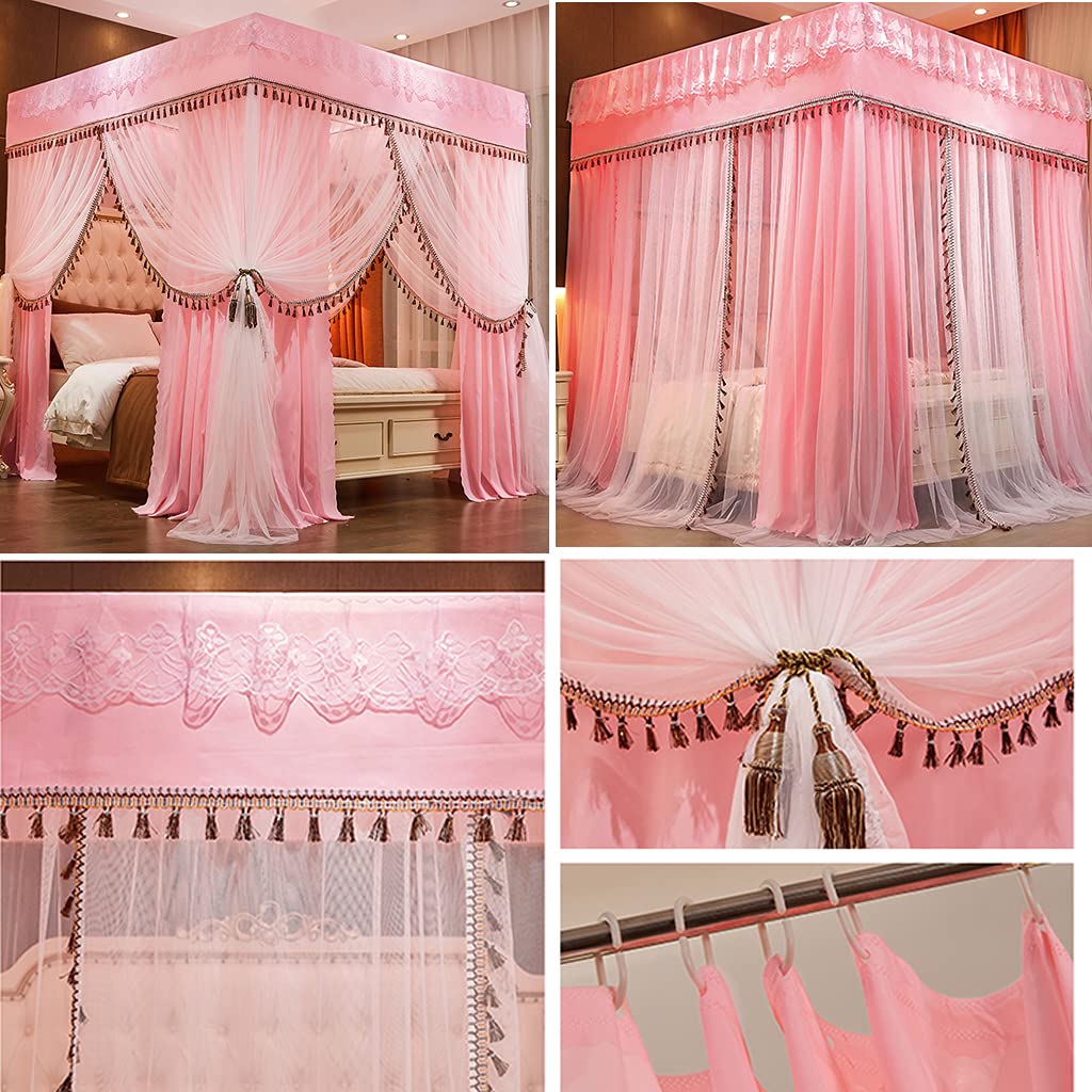 Pink Princess 4-Poster Bed Canopy with Mosquito Net for Girls & Adults - Twin/Full/Queen/King Size Bed Curtain (Solid Pink, Full) - Perfect for Kids' Rooms, Bedroom Decor & Romantic Sleep Protection